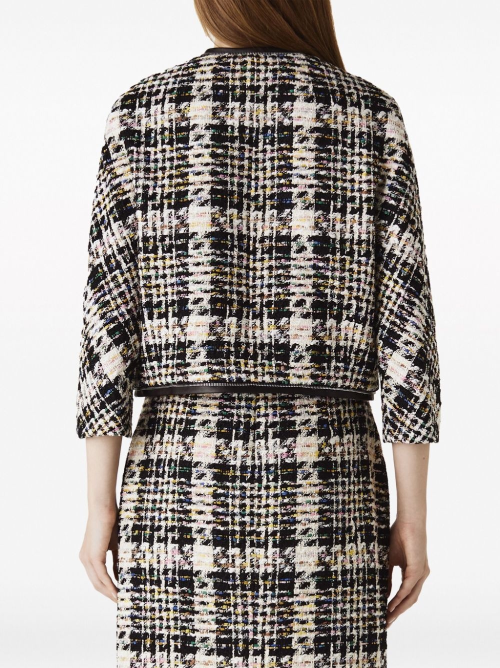 leather-trimmed tweed jacket - 3