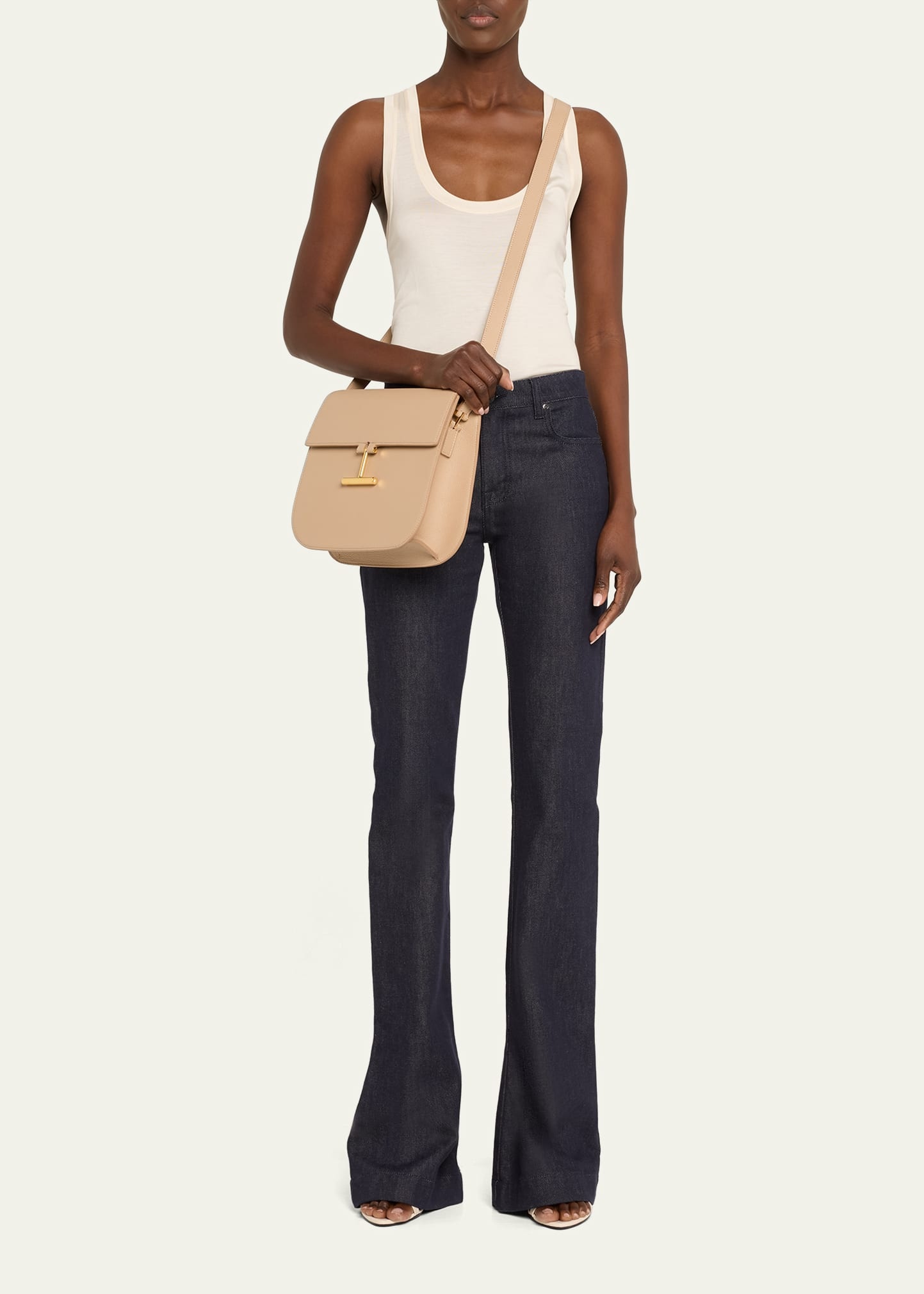 Tara Medium Crossbody in Grained Leather with Leather Strap - 6
