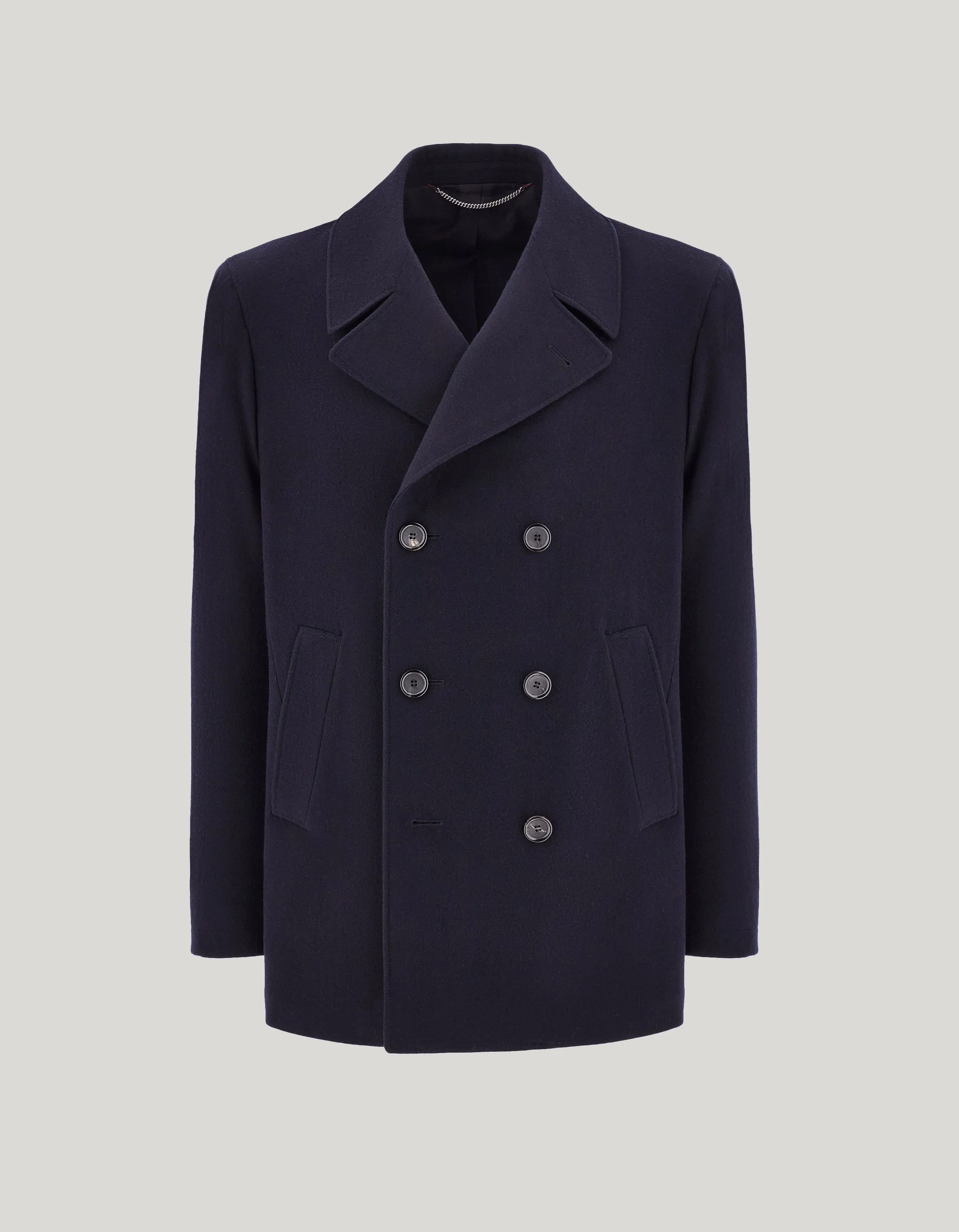 NAVY BLUE WOOL DOUBLE-BREASTED UNLINED KEI COAT - 1