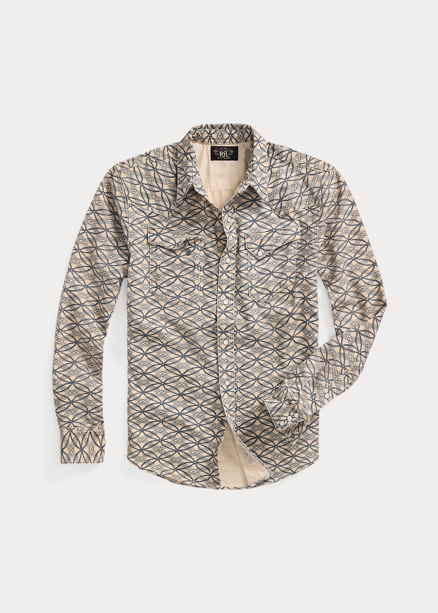 Slim Indigo-Print Denim Western Shirt - 1