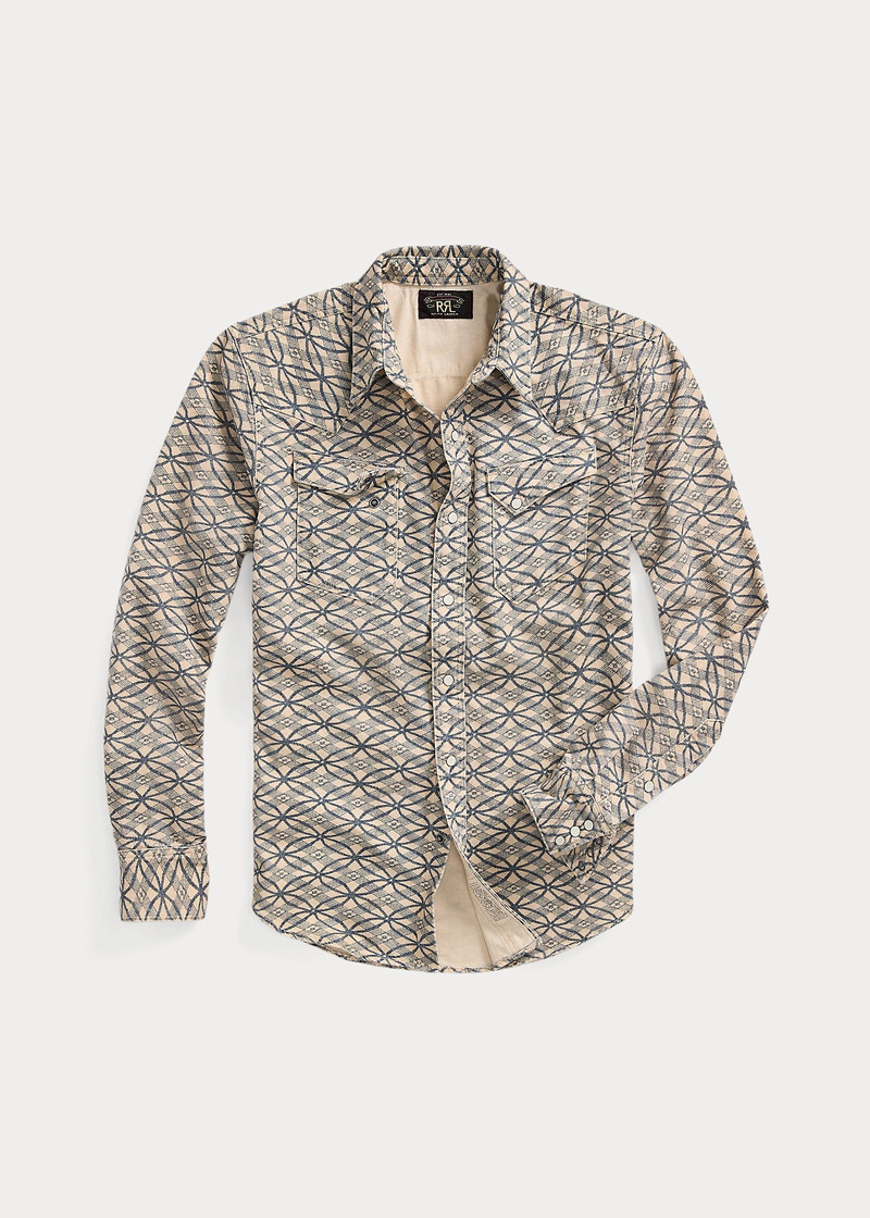 Slim Indigo-Print Denim Western Shirt 1