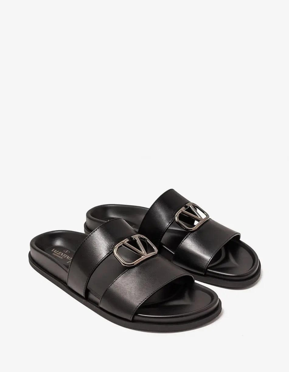 Valentino Black VLogo Slide Sandals - 1