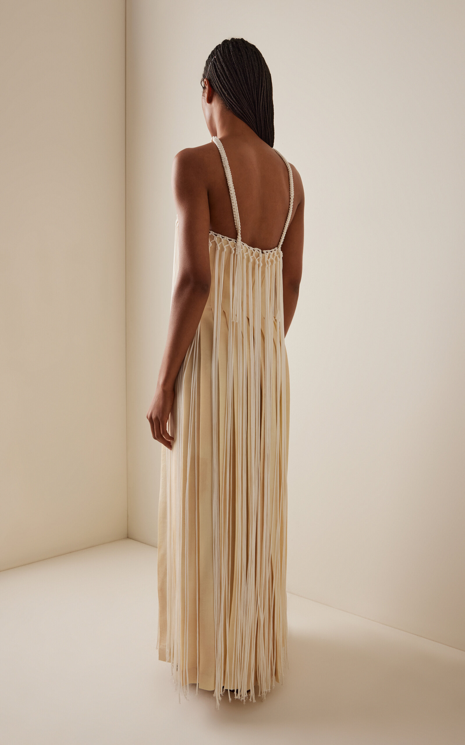 Tacia Fringed Silk Maxi Dress ivory - 4