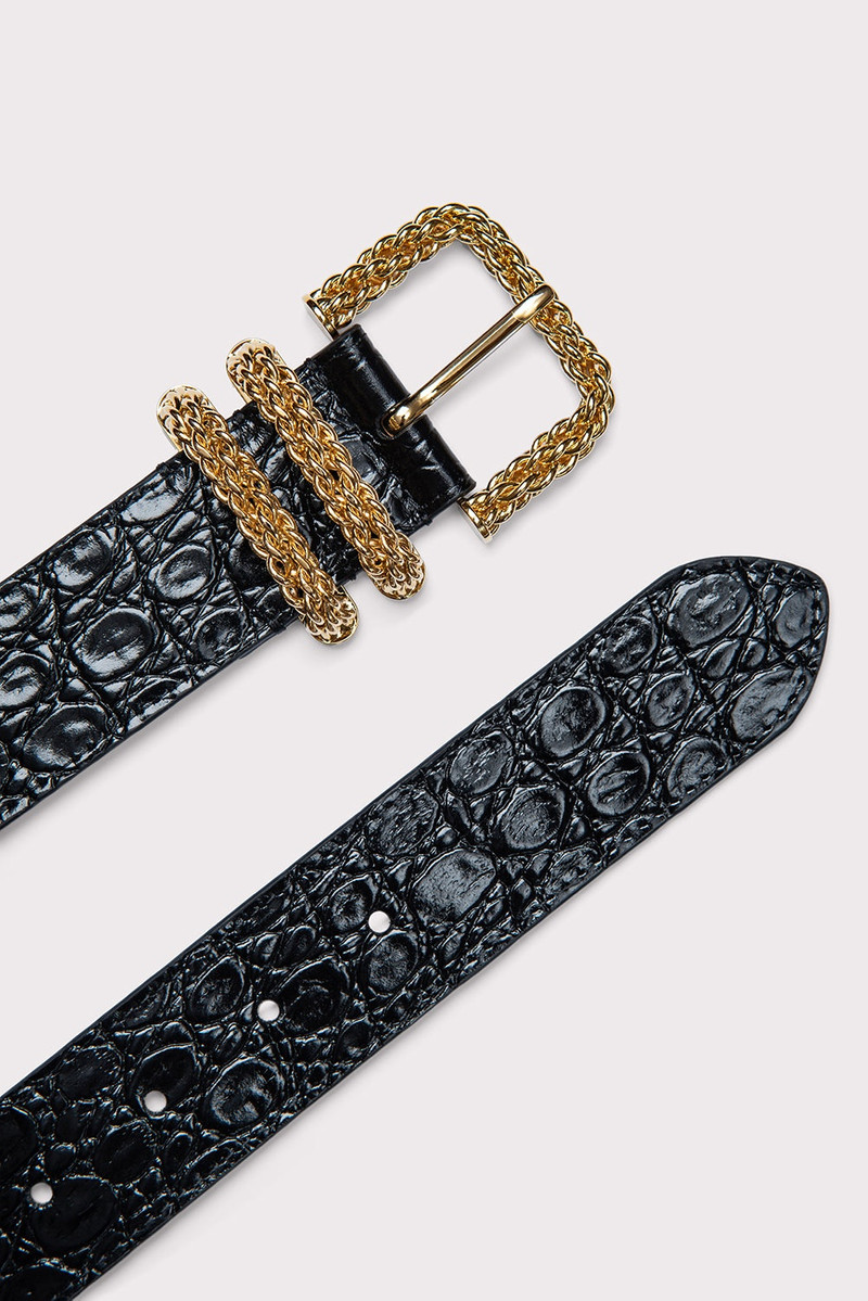 BY FAR KATINA BLACK CIRCULAR CROCO EMBOSSED LEATHER outlook