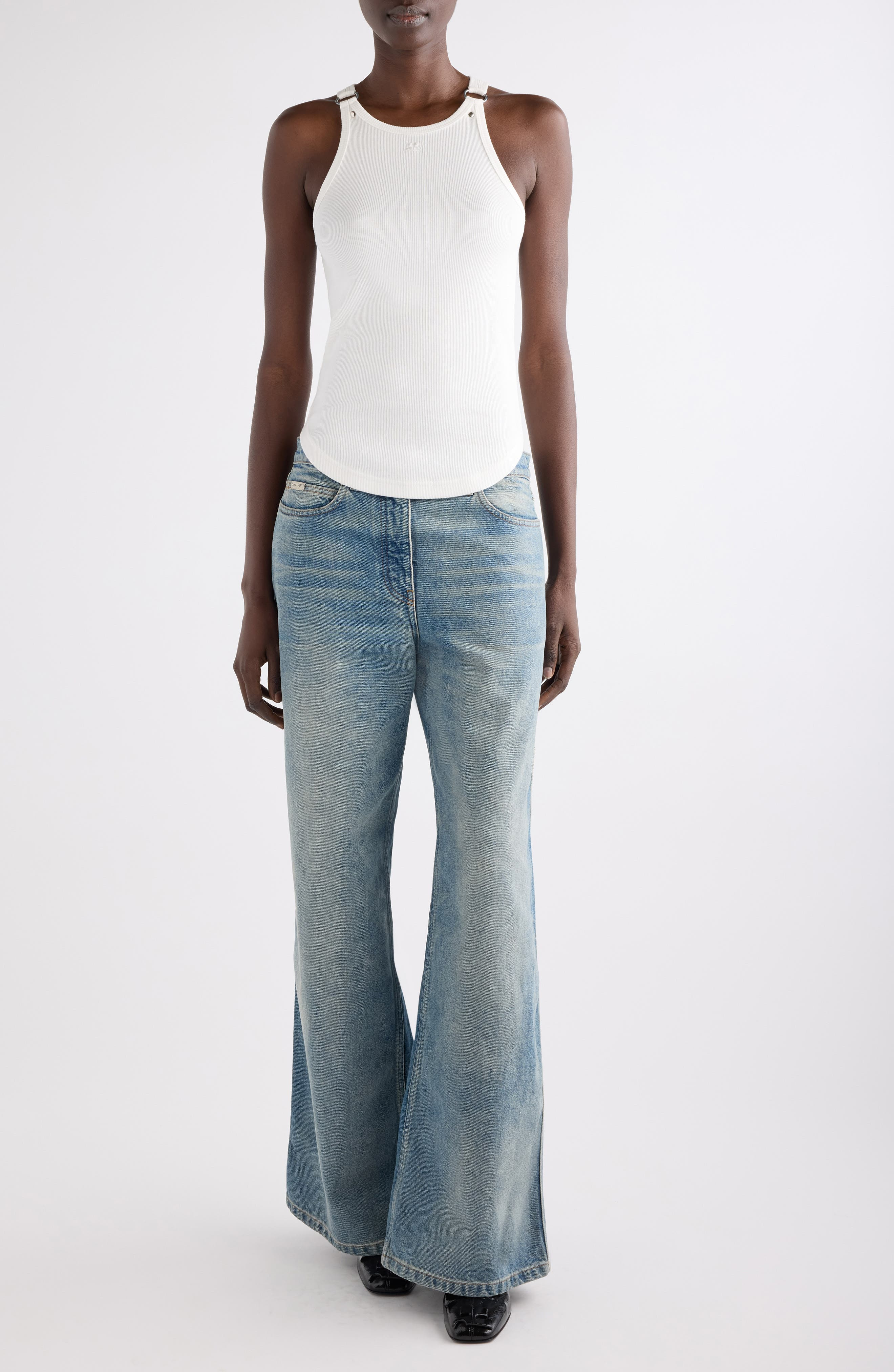 Courrèges Buckle '90s Stretch Cotton Rib Tank in Heritage White at Nordstrom - 2