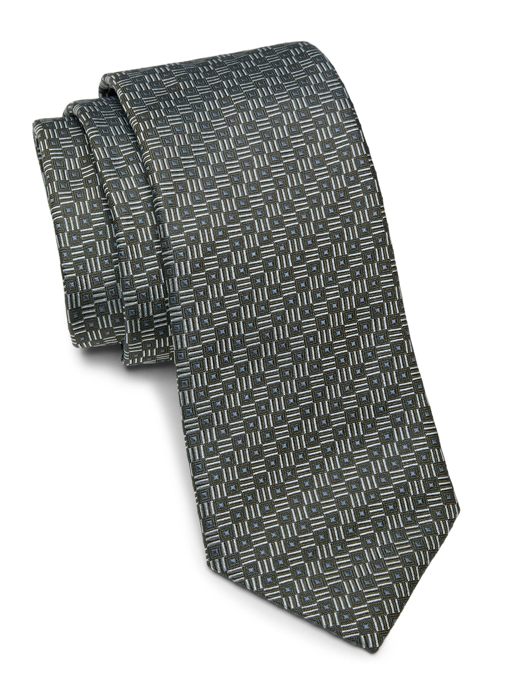 Men's Geometric Woven Silk Tie - Grigio Chiaro - 1