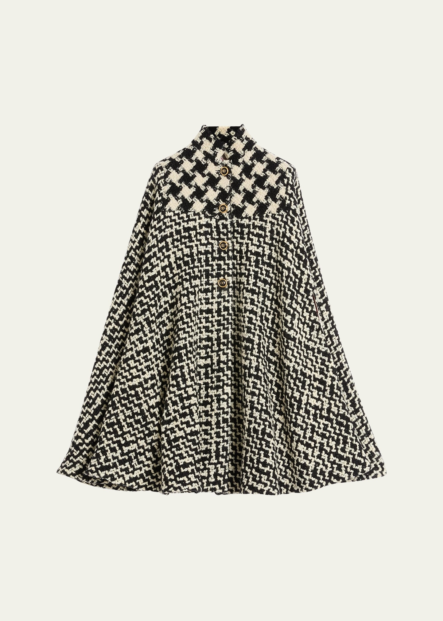 Tweed Houndstooth Wool Cape - 1