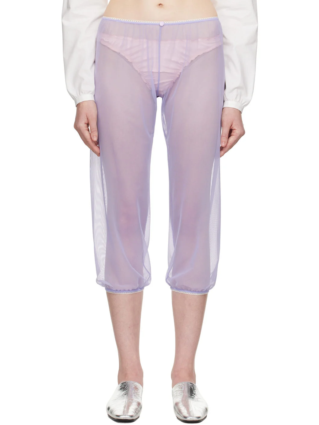 Purple Stretch Tulle Sleep Capri Trousers - 1