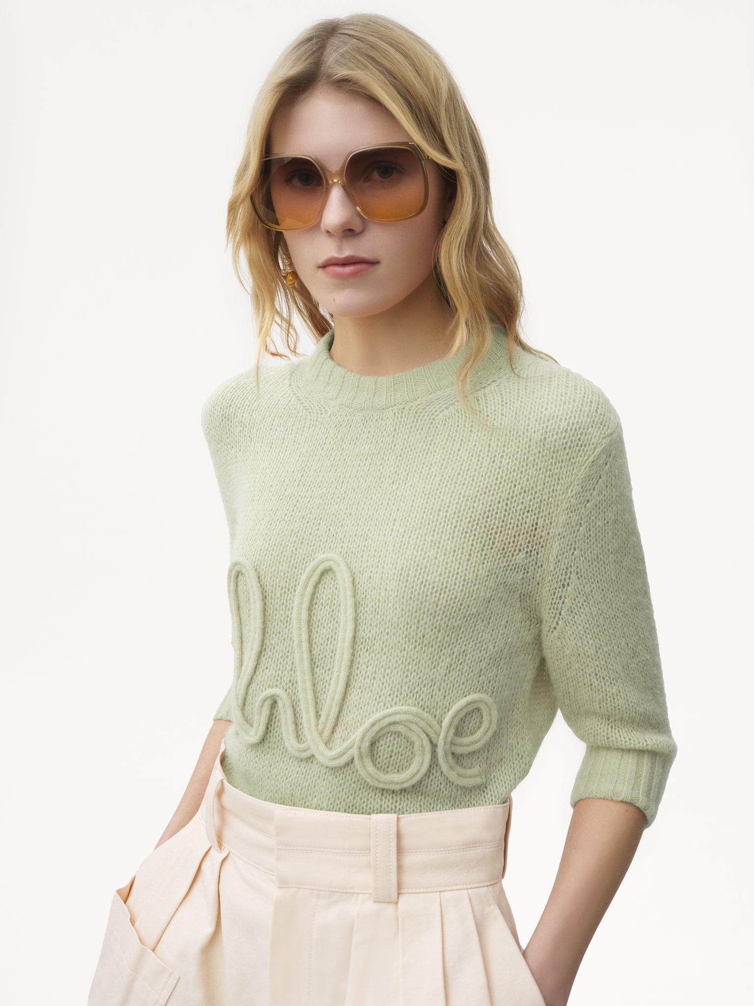ELBOW-SLEEVE LOGO SWEATER IN ALPACA WOOL & SILK KNIT - 4