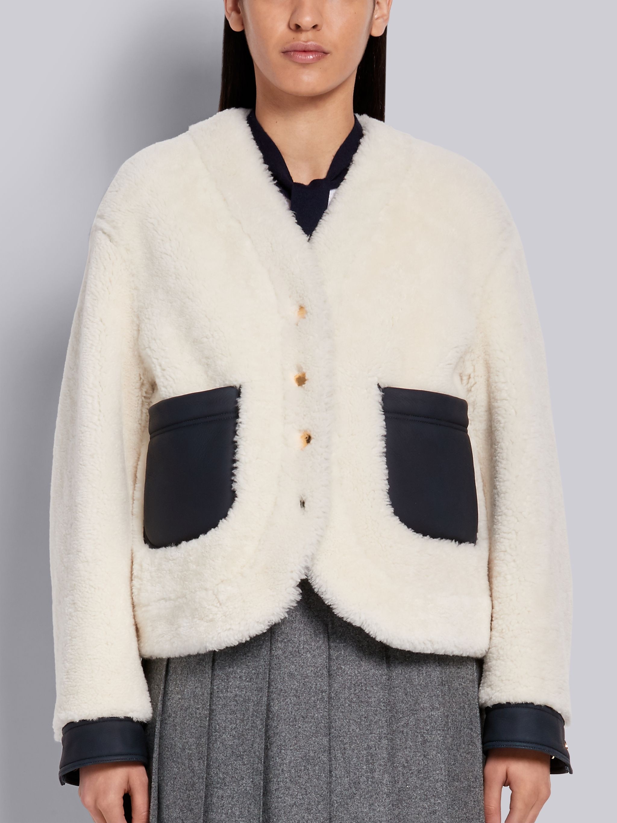 White Shearling Reversible Dropped Shoulder Cardigan Jacket - 2