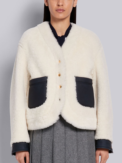 Thom Browne White Shearling Reversible Dropped Shoulder Cardigan Jacket outlook