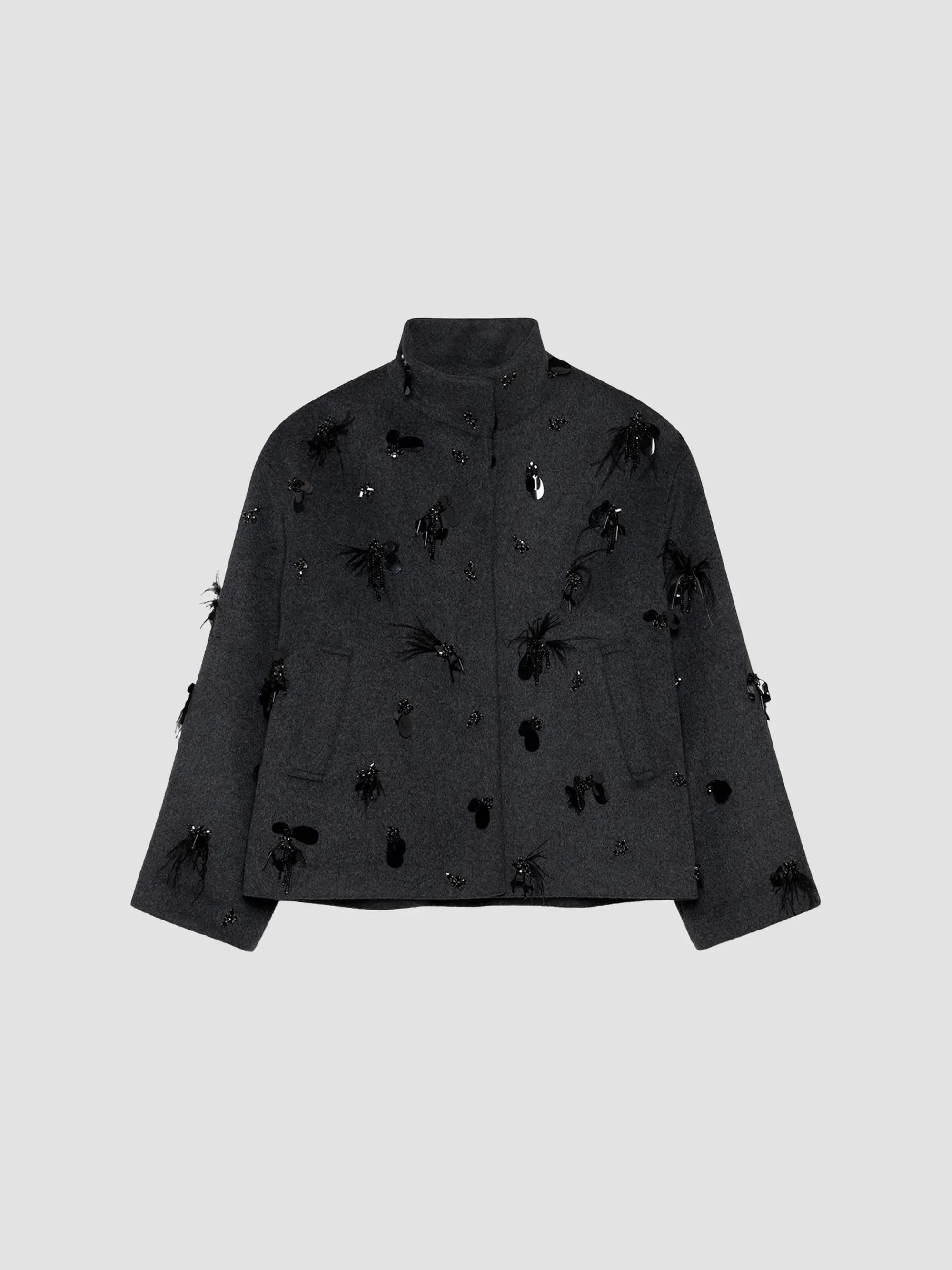 Women's Siena Embellished Wool-Blend Jacket - Dark Charcoal - 1