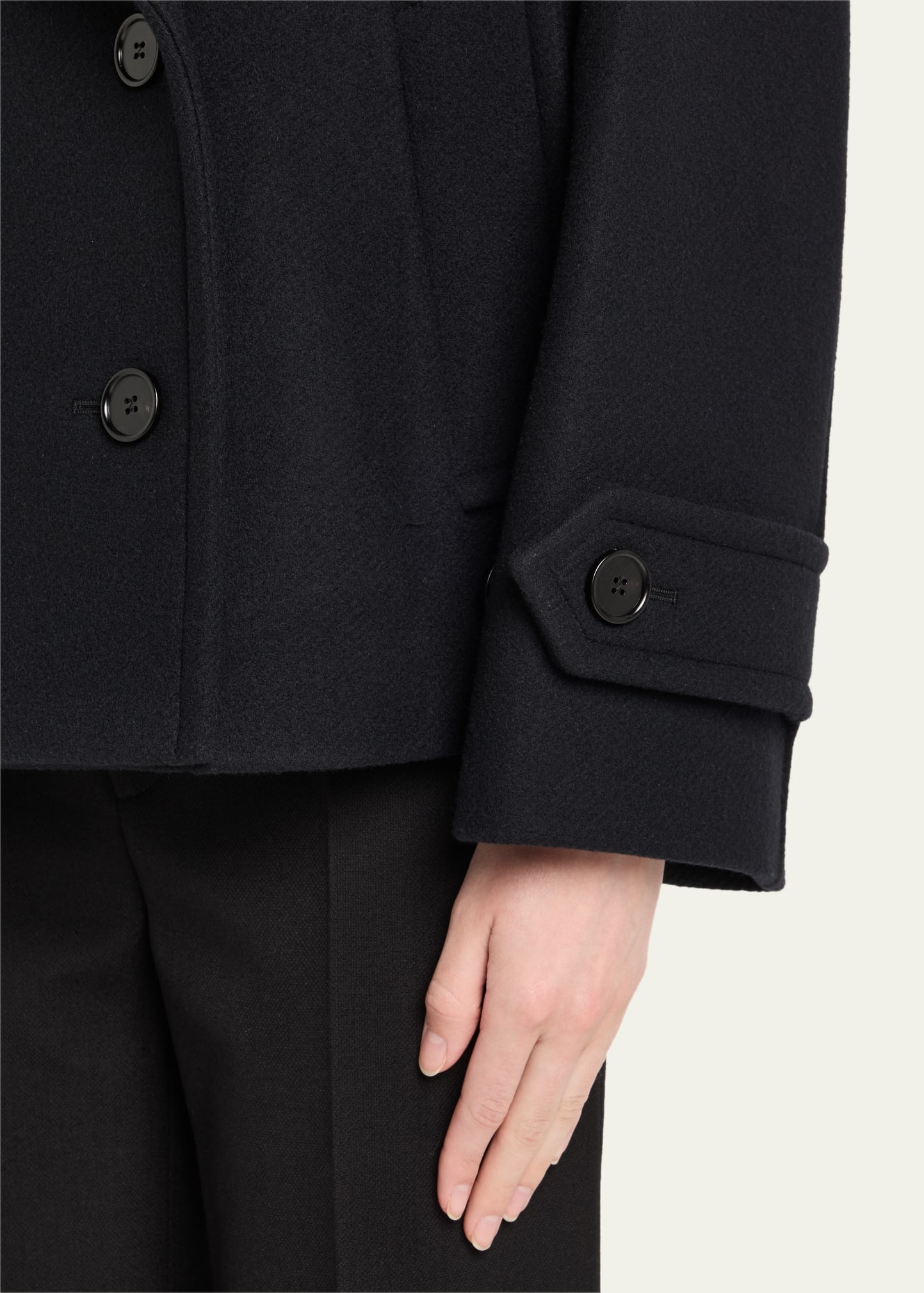 Double-Breasted Soft Wool Pea Coat - 5