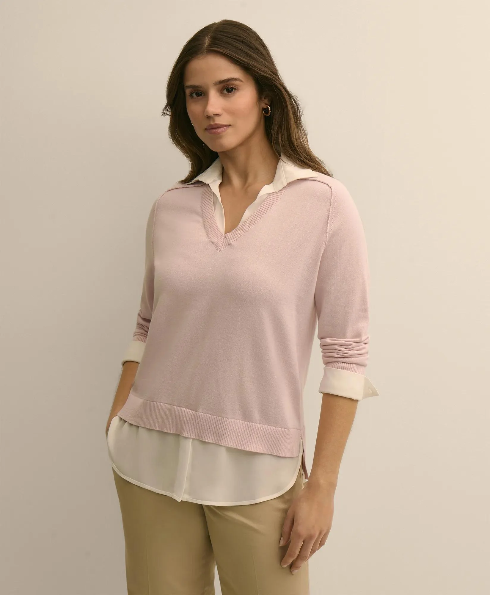 Supima® Cotton Layered Sweater-Shirt - 1
