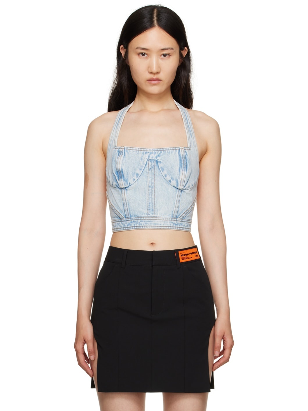 Blue Paneled Denim Tank Top - 1