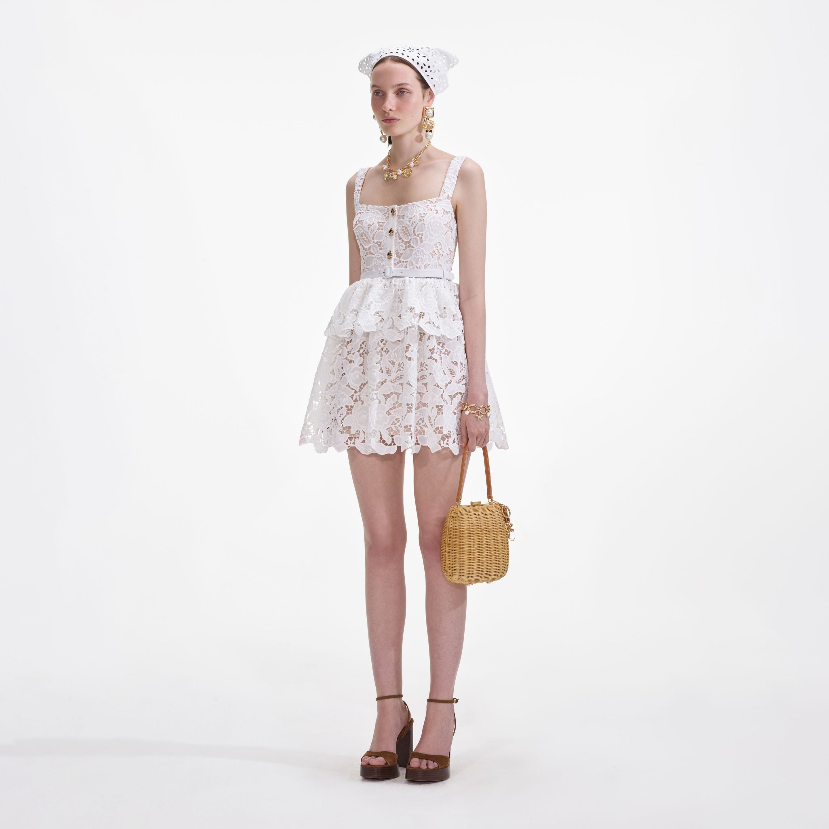 White Lace Tiered Mini Dress - 2