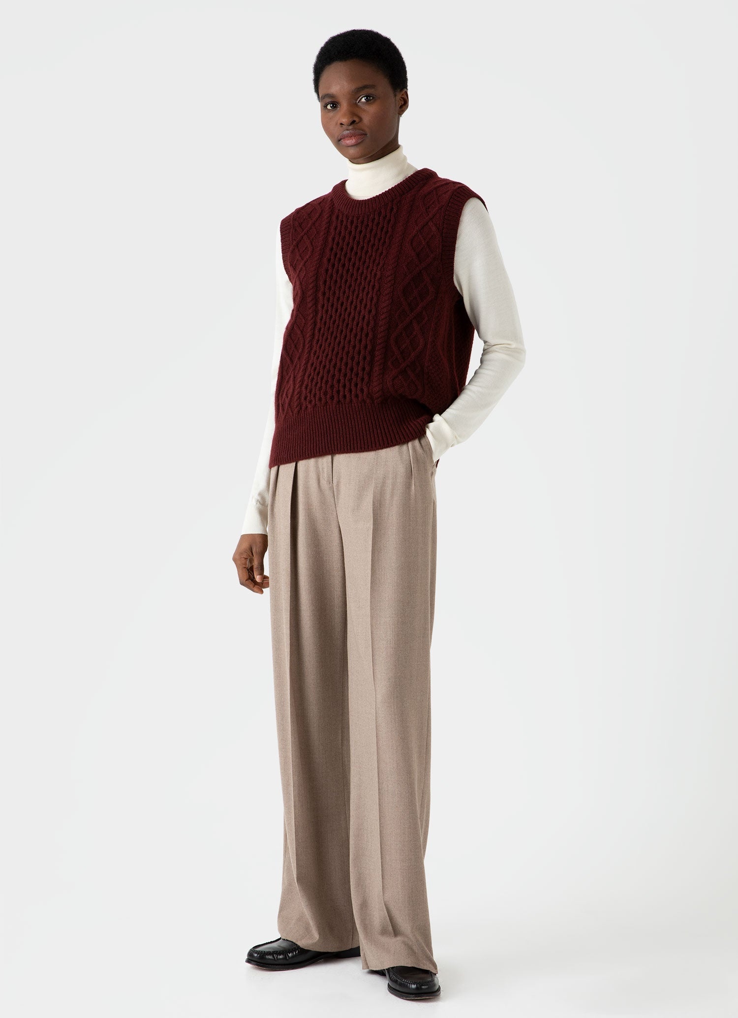 Lambswool Cable Knit Vest - 1