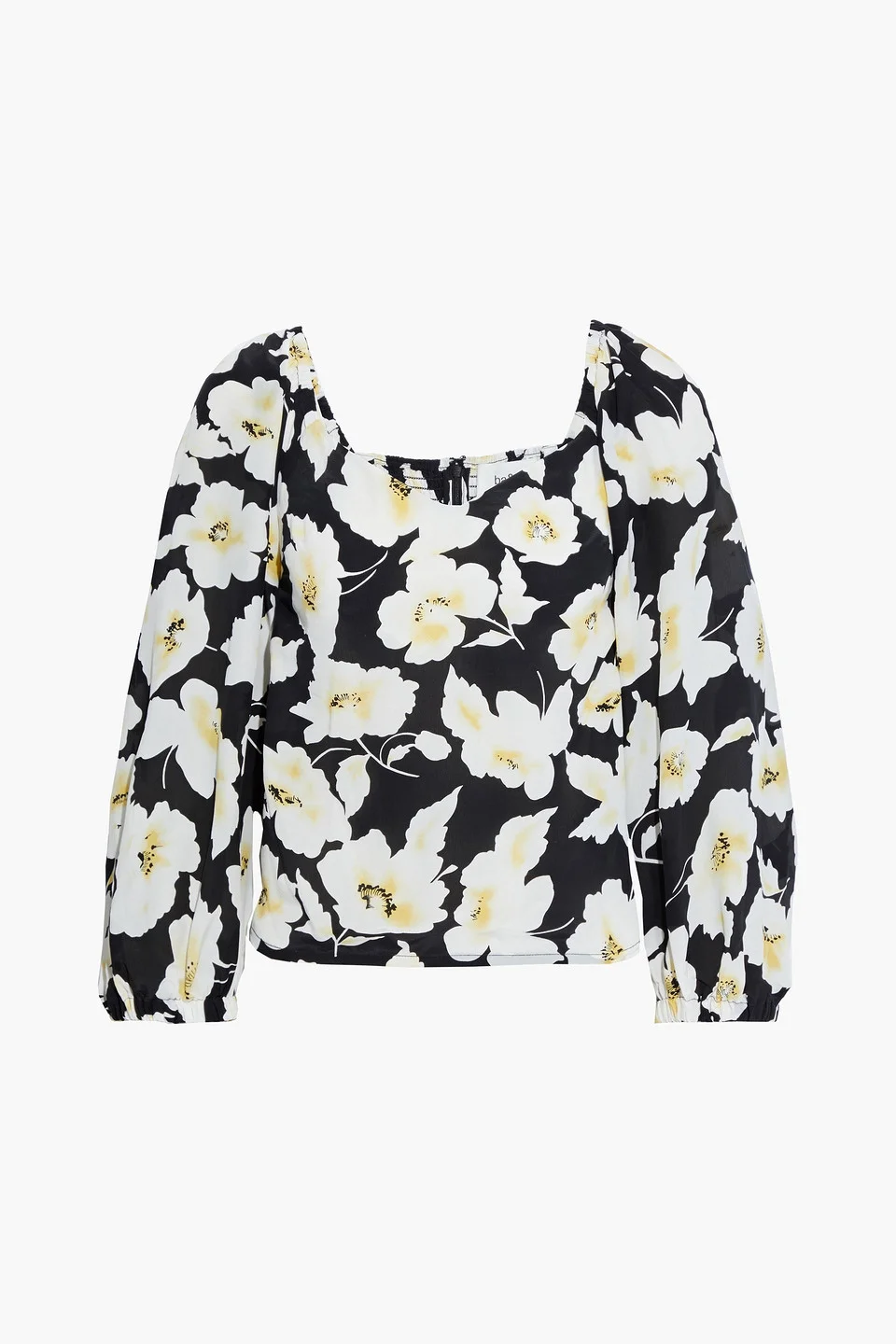 Fancy shirred floral-print crepe de chine top - 1