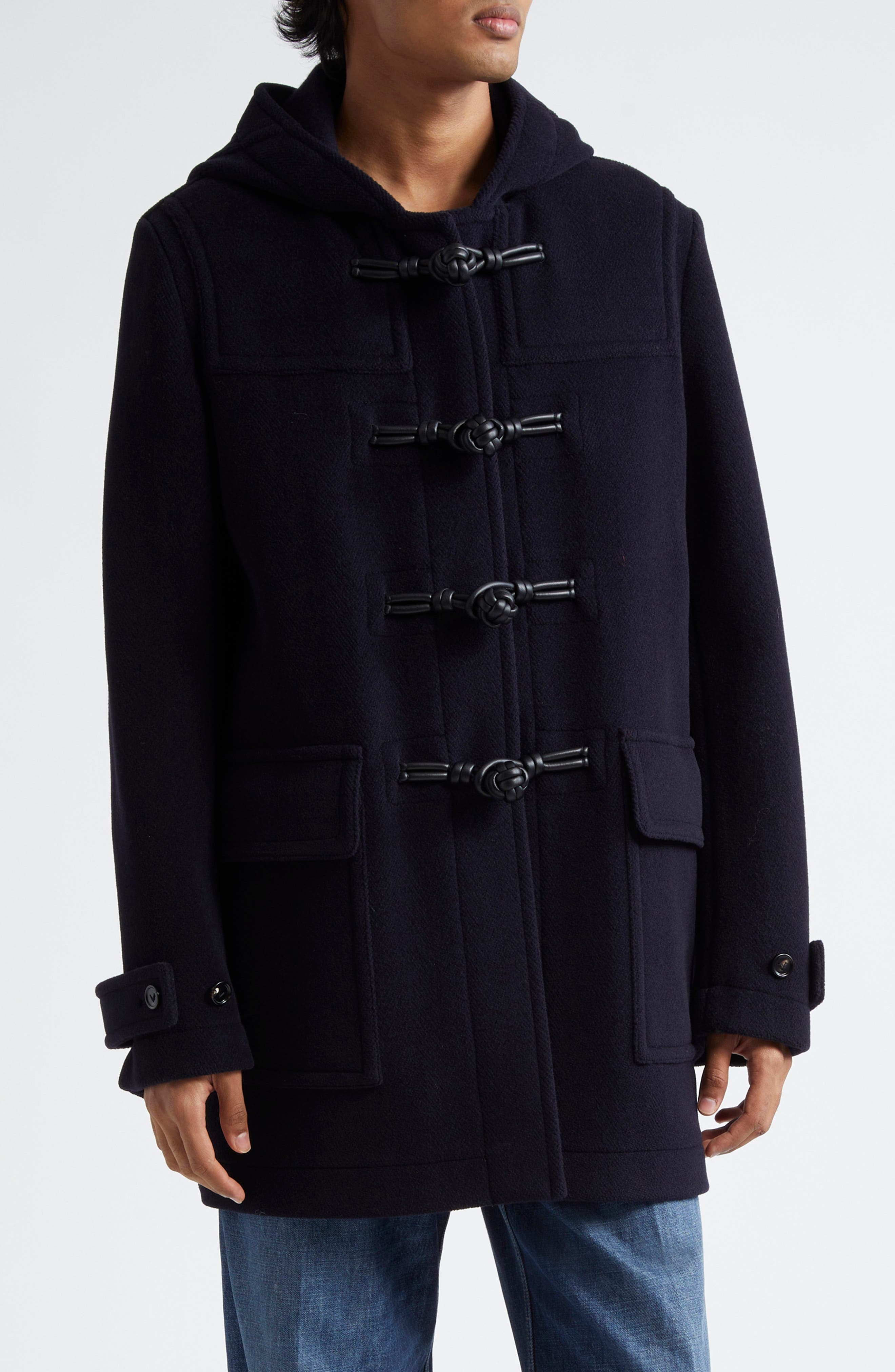 Bottega Veneta Hooded Wool Duffle Coat in 4003 Navy at Nordstrom - 1