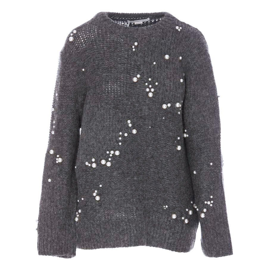 Stella McCartney Grey Pearl Embroidered Oversized Jumper - 5