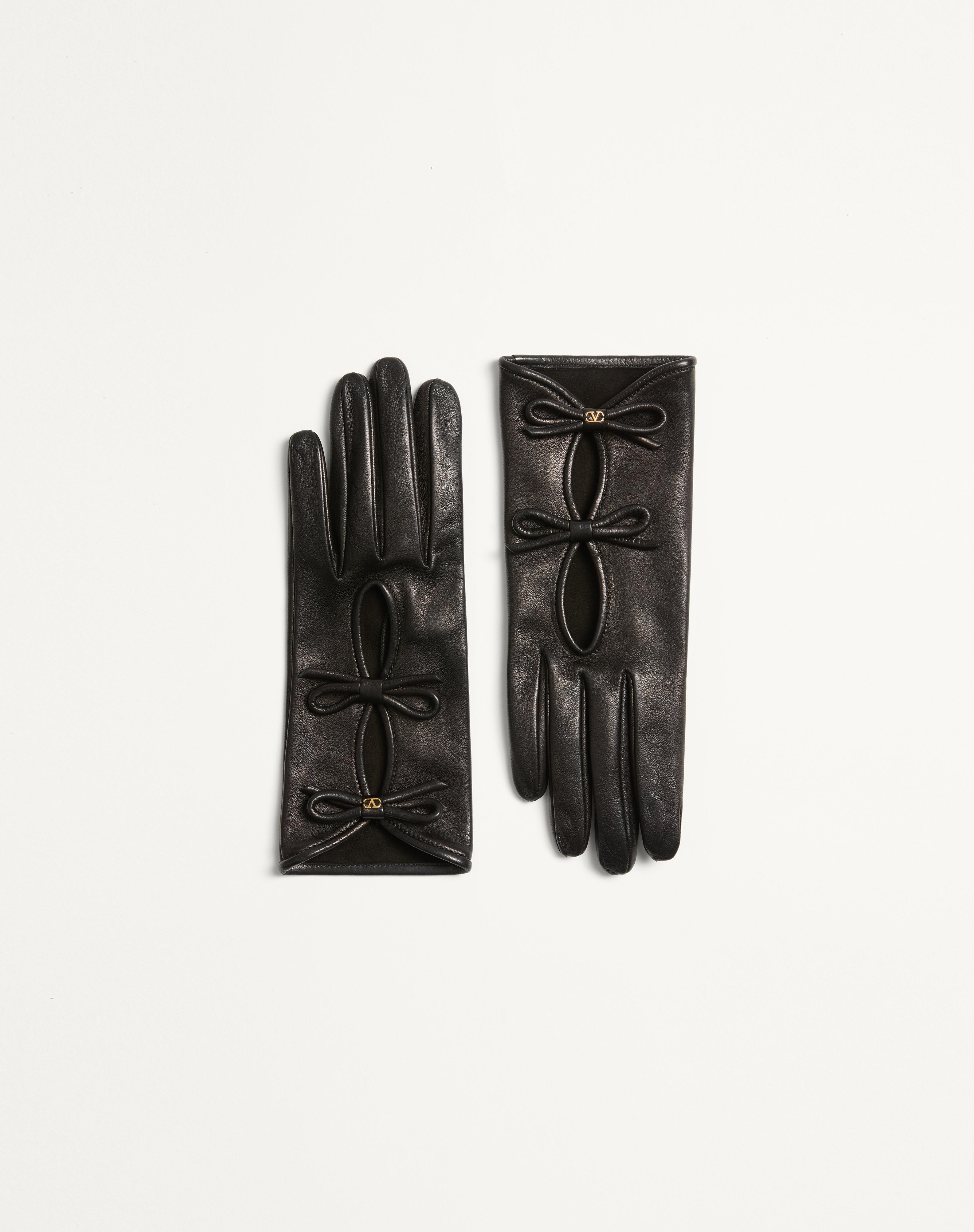 VLOGO SIGNATURE NAPPA LEATHER GLOVES WITH BOWS - 1