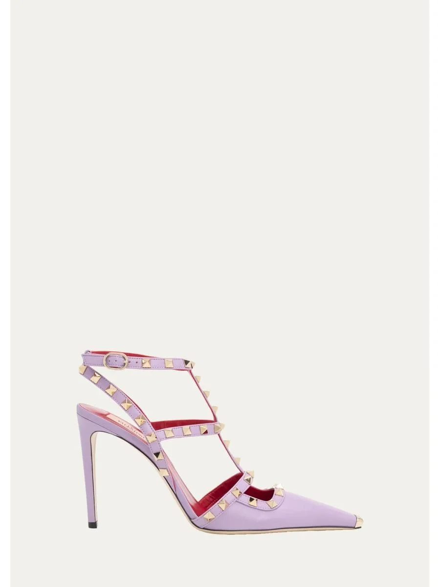 125th 100mm Rockstud Leather Ankle-Strap Pumps - 1