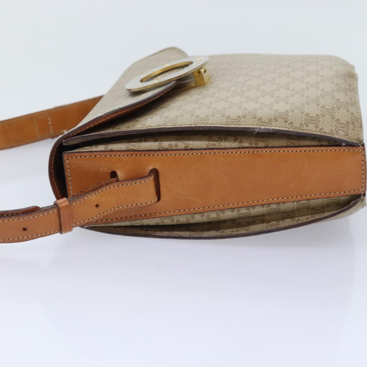 CELINE Macadam Canvas Shoulder Bag Beige Gold - 4