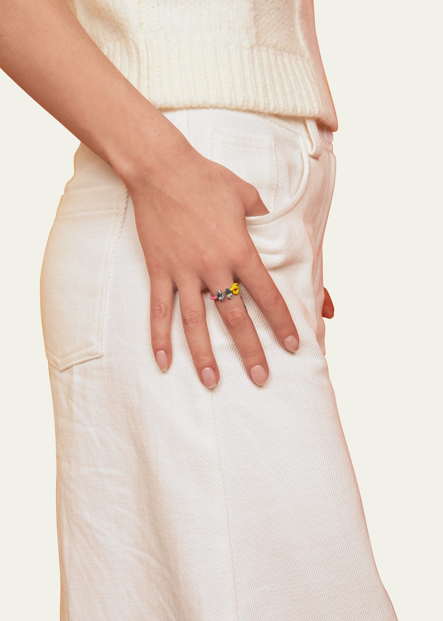 Double Topaz Vine Ring with Sunflower and Bubble Gum Enamel - 3