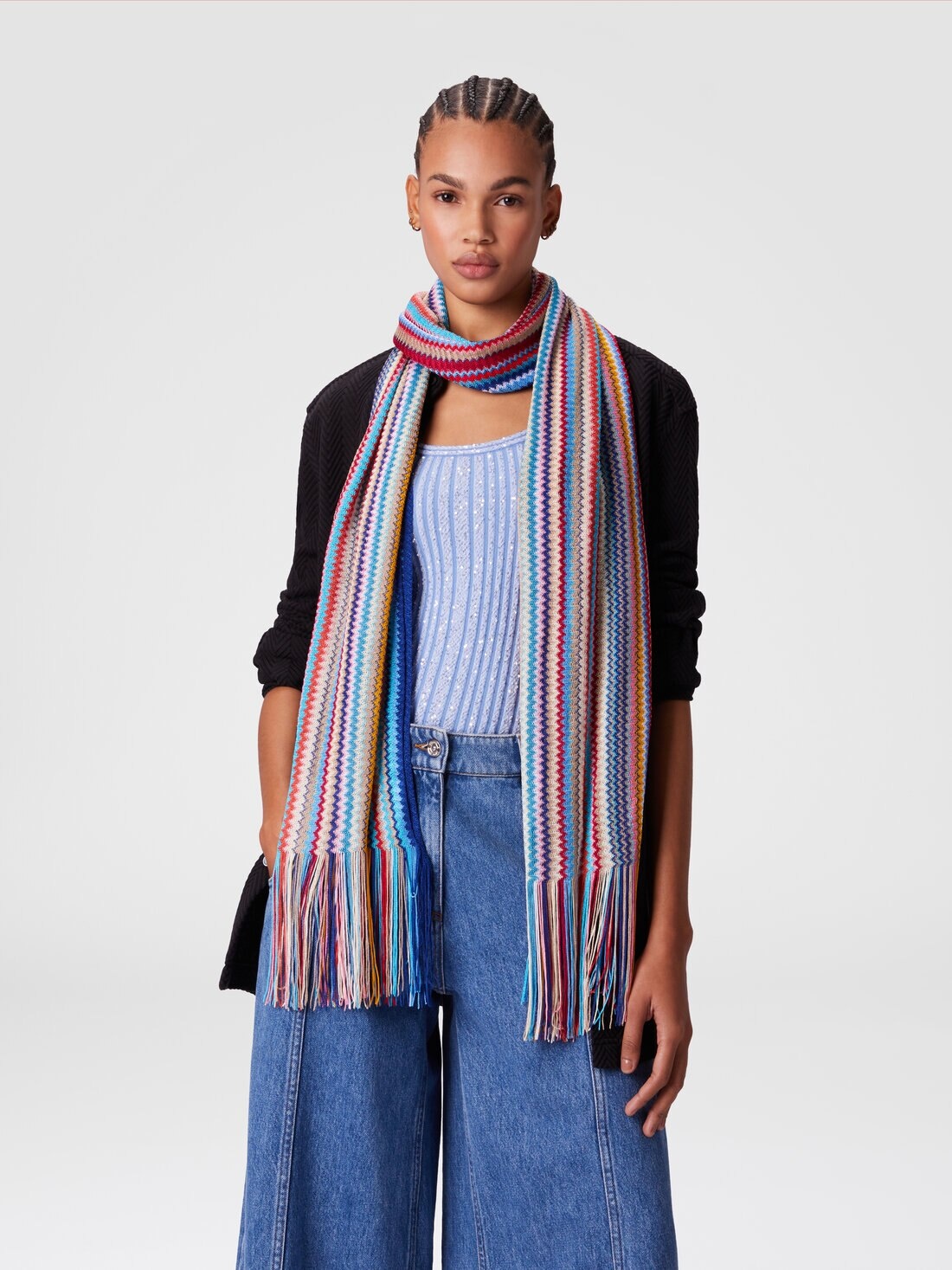 100% viscose scarf with zigzag pattern and fringes - 3