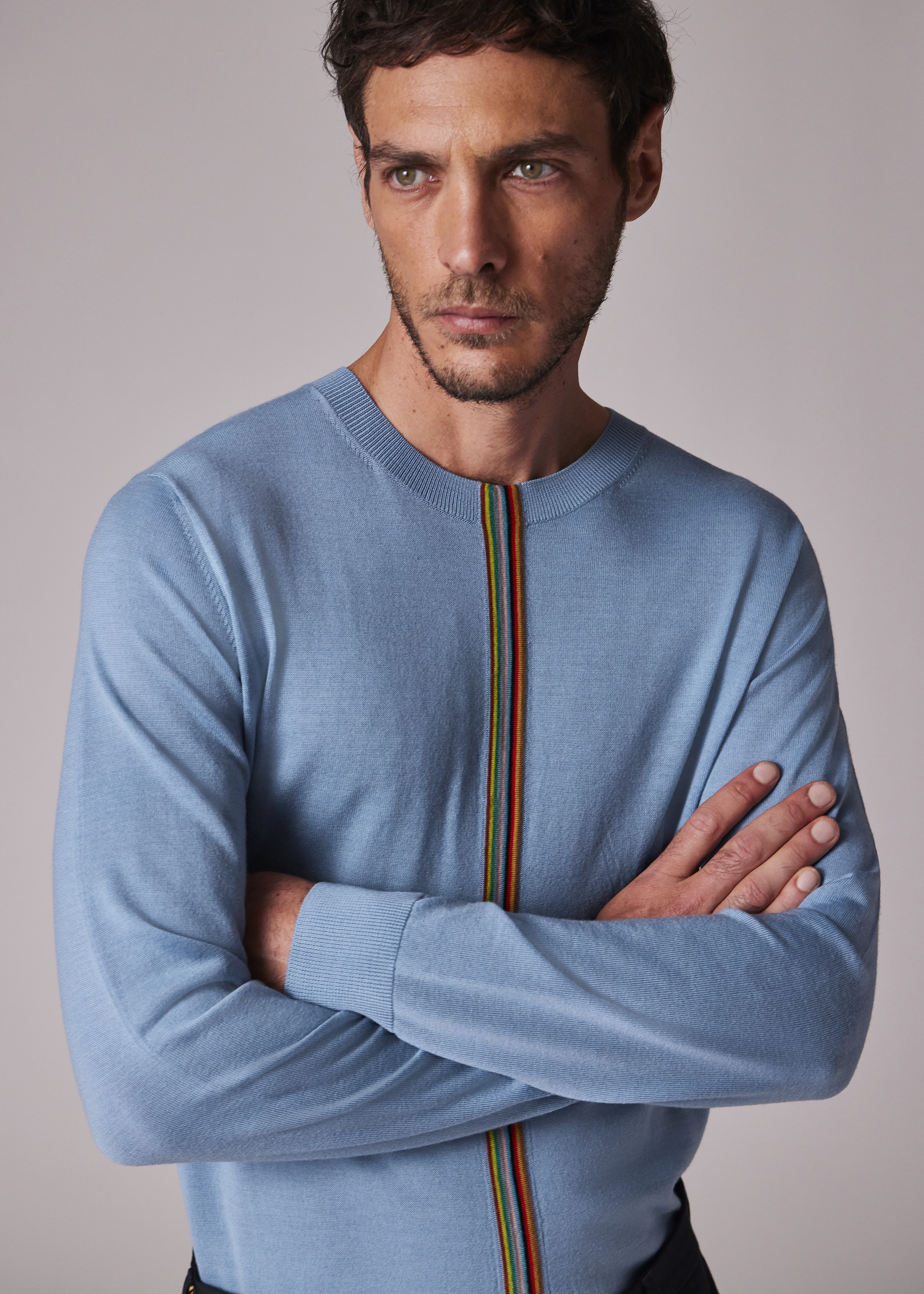 Light Blue 'Signature Stripe' Merino Wool Sweater - 3
