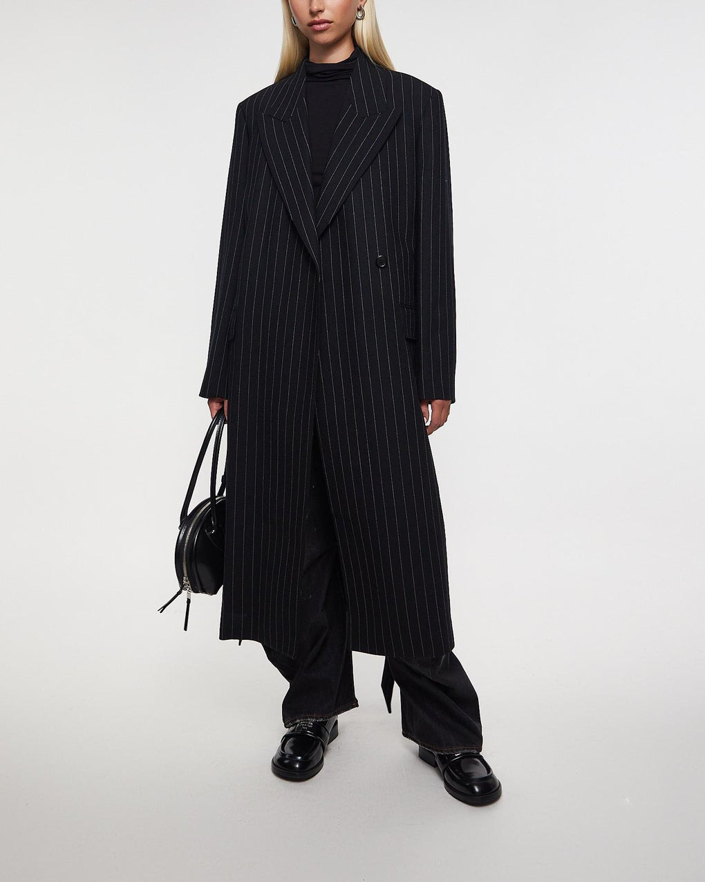 Coat Pinstripe Wool Black - 3