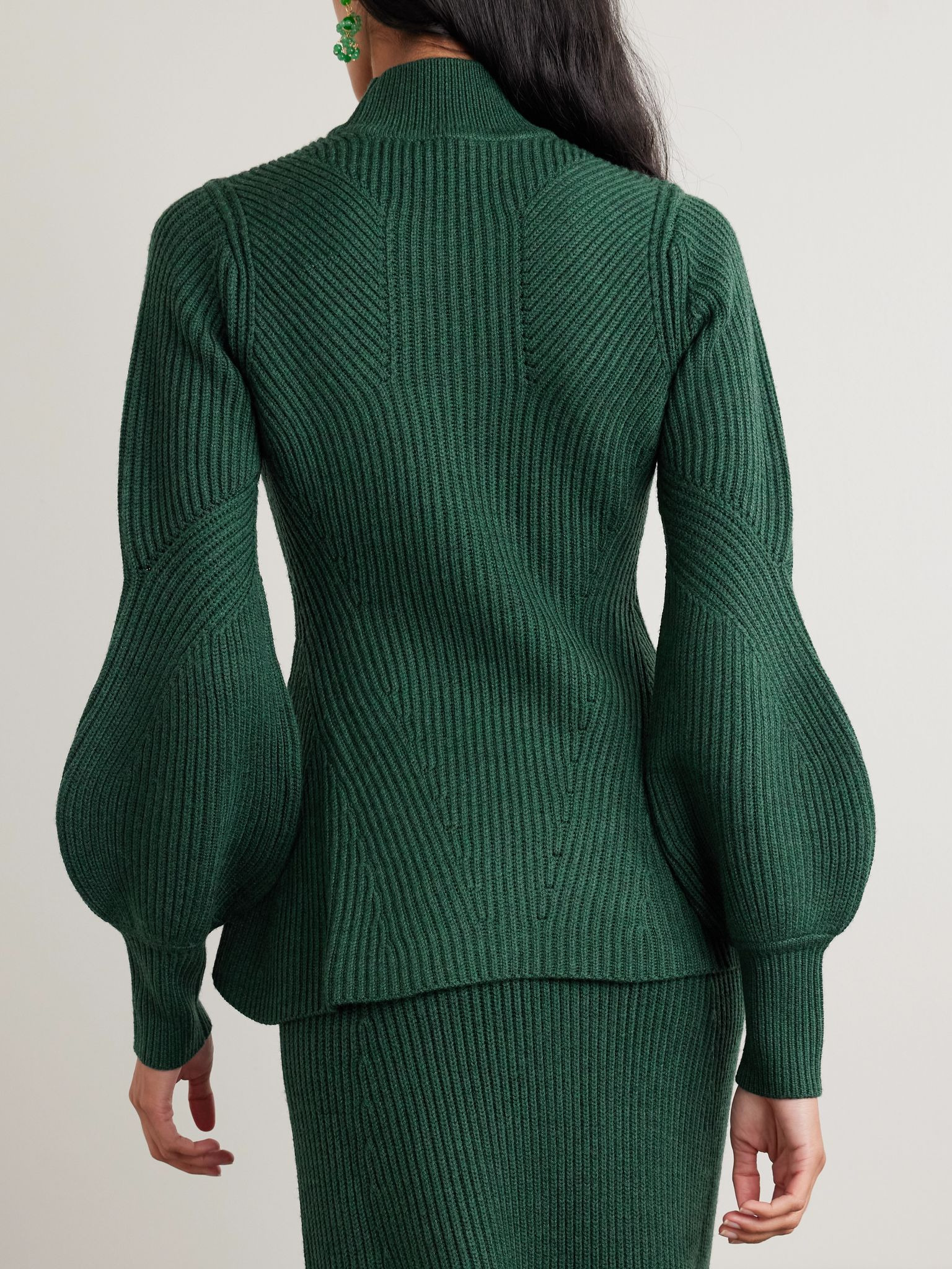 Ribbed wool peplum sweater Green - 3