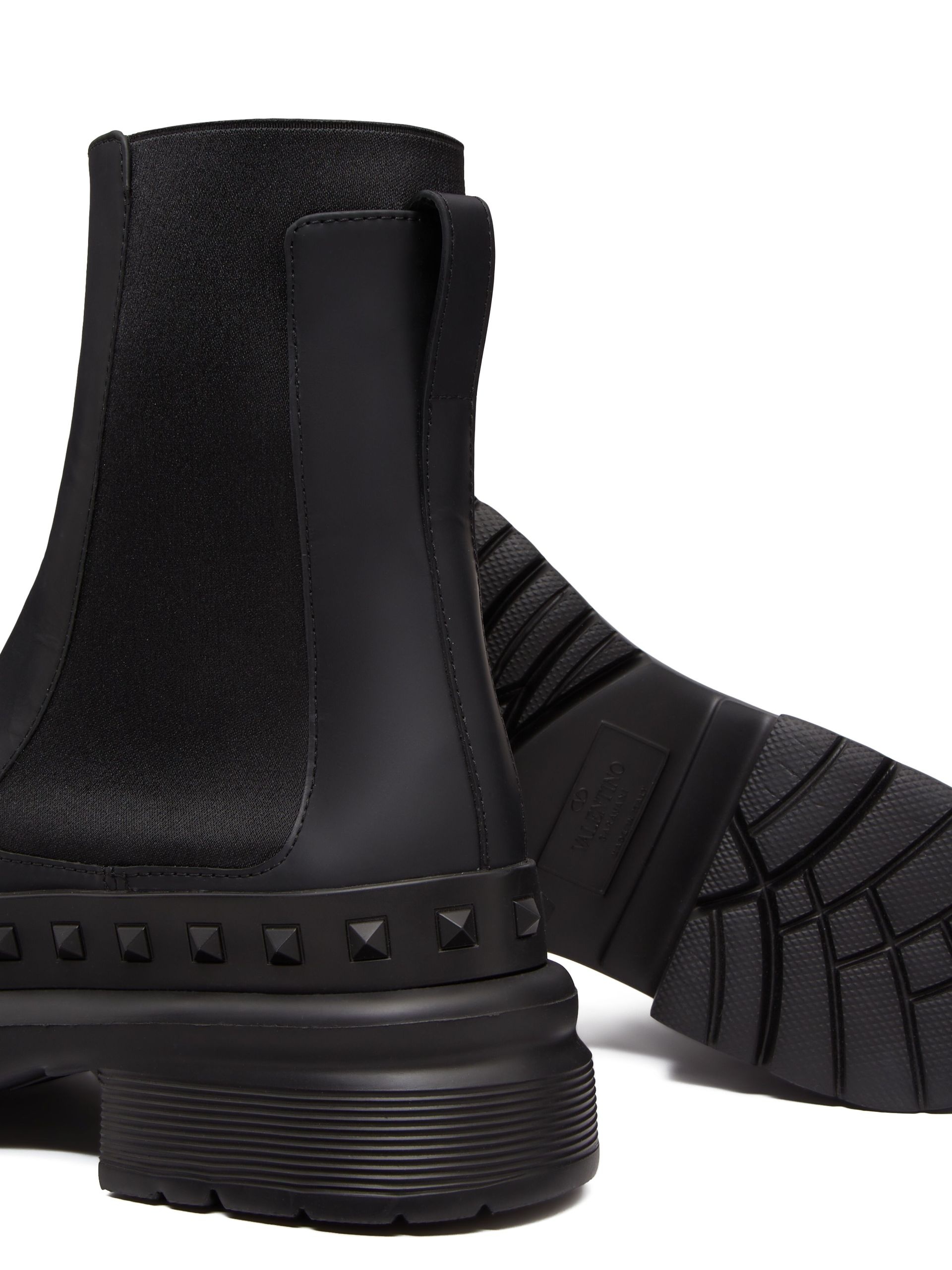 Black M-Way Rockstud Leather Ankle Boots - 5