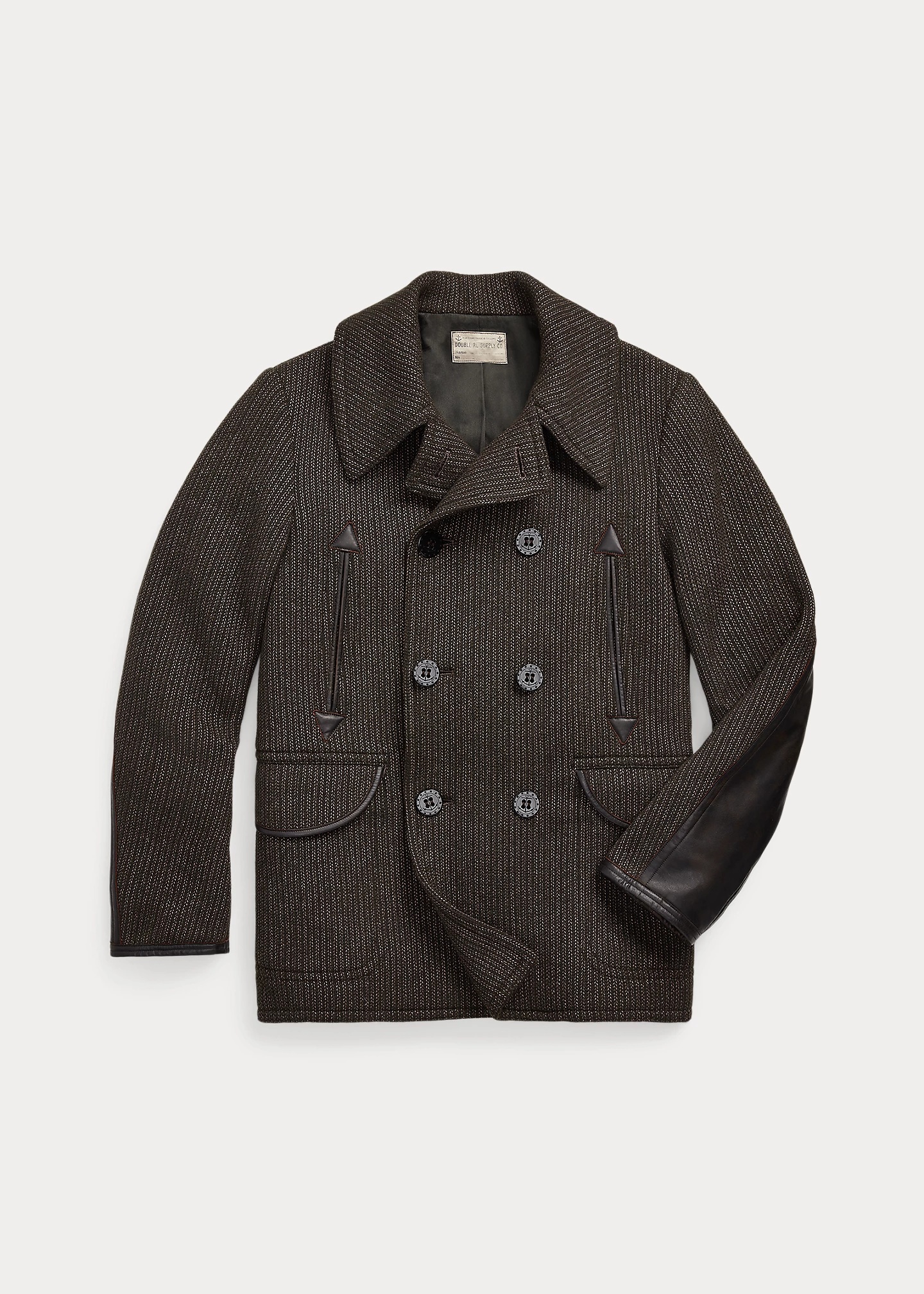 Leather-Trim Wool-Cotton Peacoat - 1