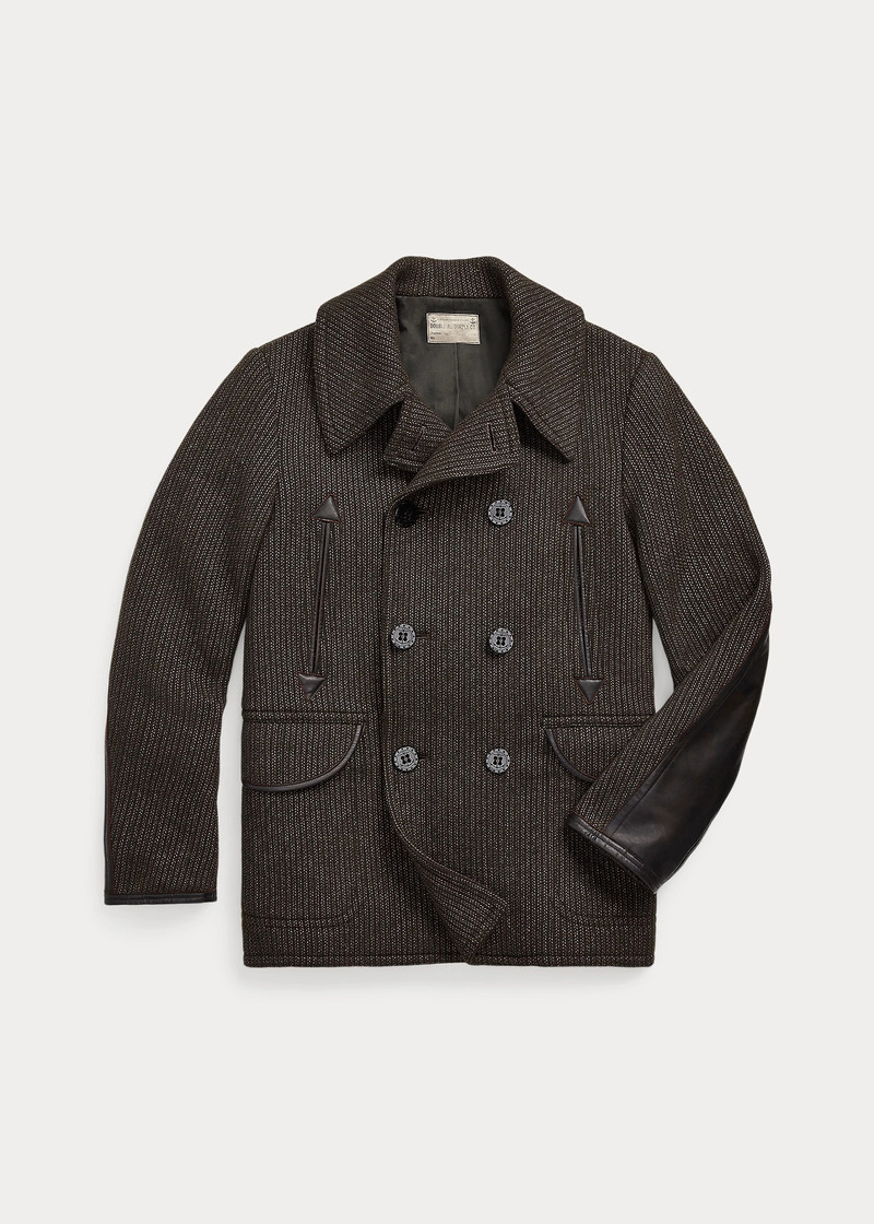 Leather-Trim Wool-Cotton Peacoat 1