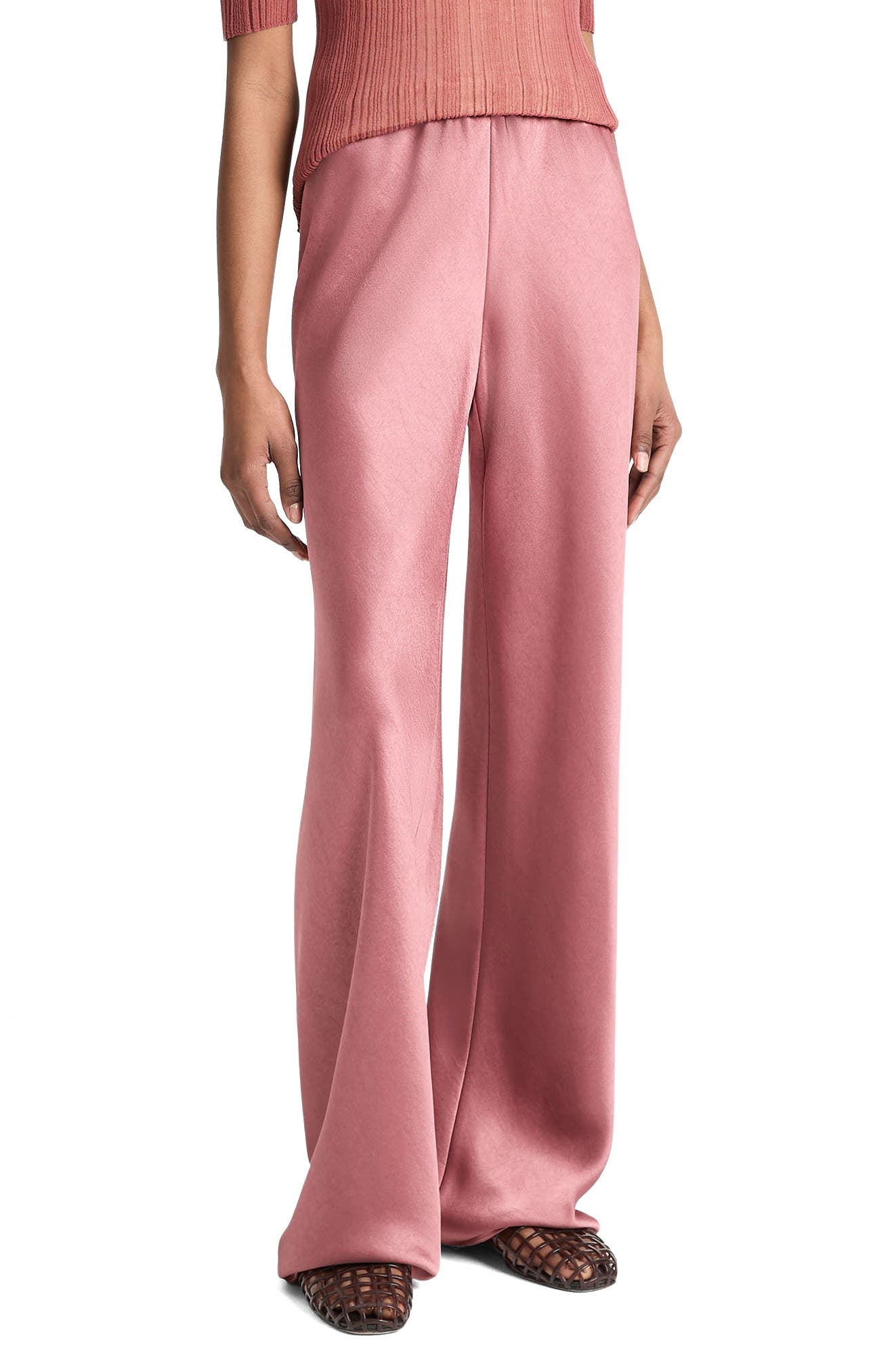 Vince Fluid High Waist Straight Leg Pants in Rose Jam at Nordstrom - 3