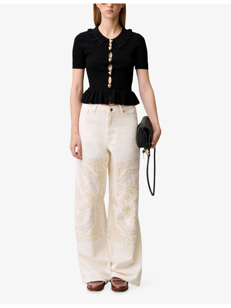 Claudie Pierlot Collared Heart-Embellished Stretch-Knit Top outlook