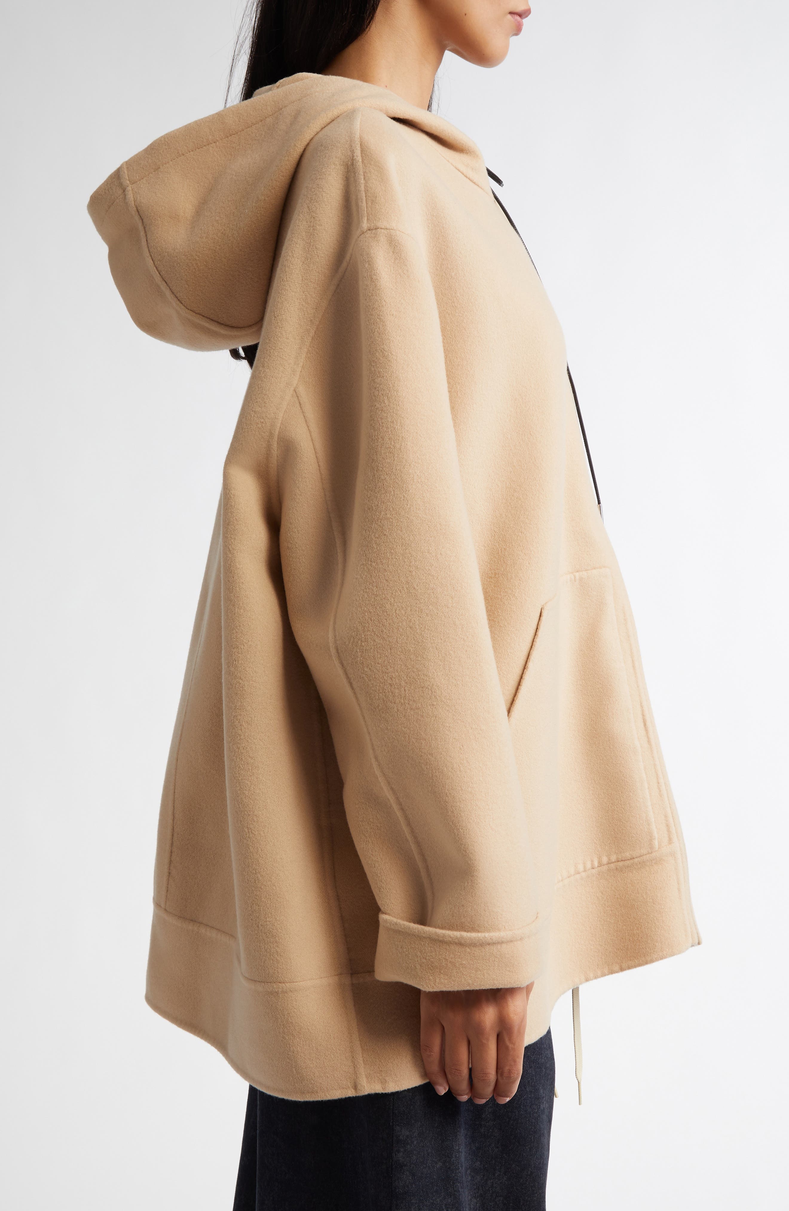 Marni Oversize Virgin Wool & Cashmere Hooded Parka in Light Camel at Nordstrom - 4