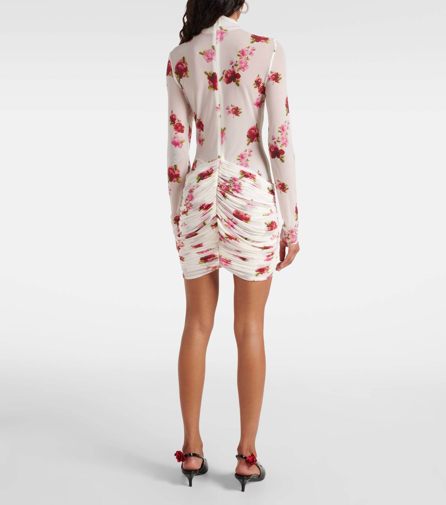Floral-appliqué sheer jersey midi dress - 3