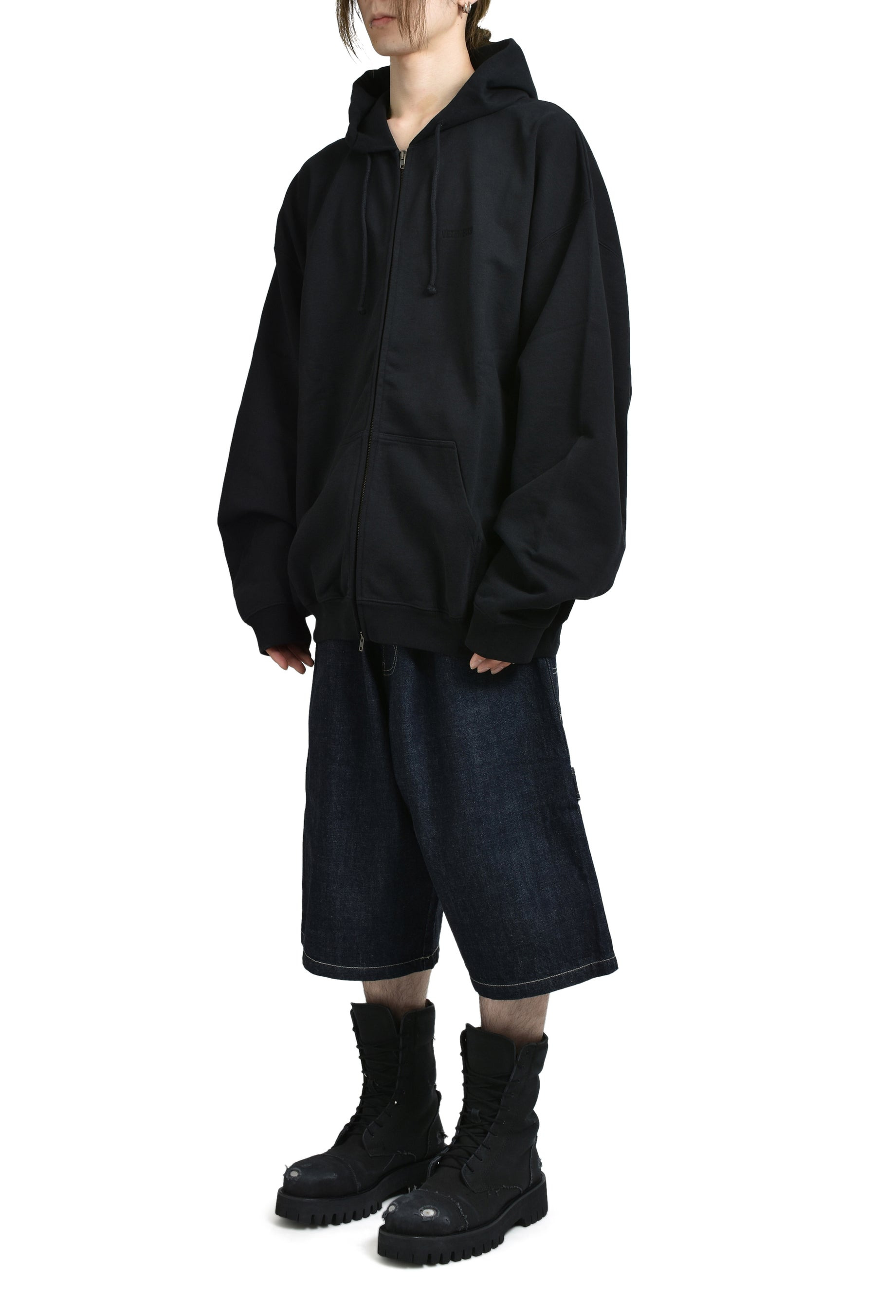 LOGO OVERSIZED ZIP-UP HOODIE / BLK - 5