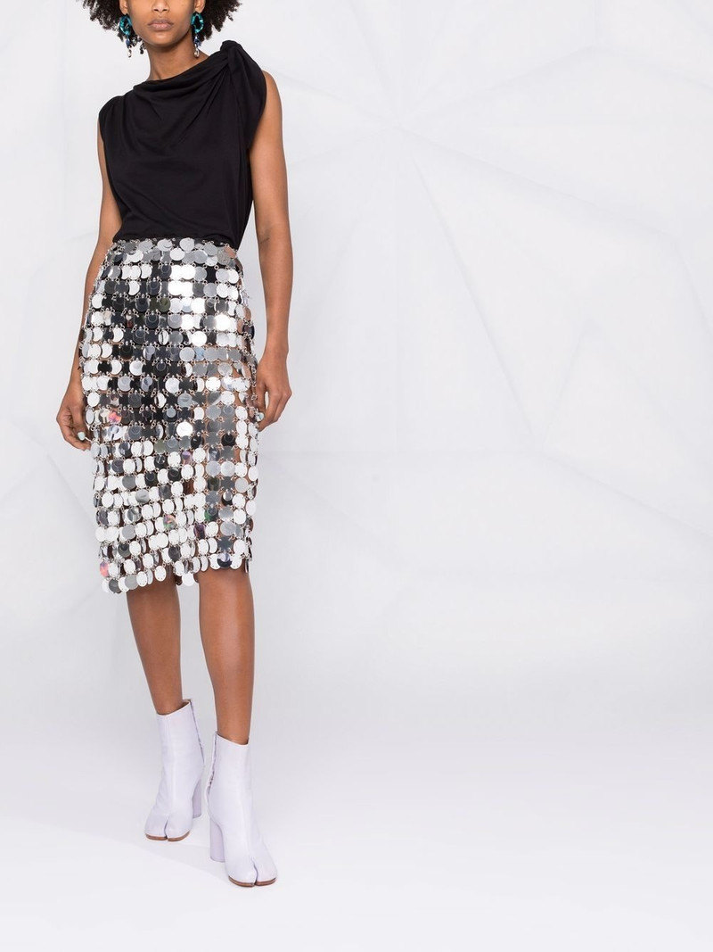 rabanne mirror-effect sequin midi skirt outlook