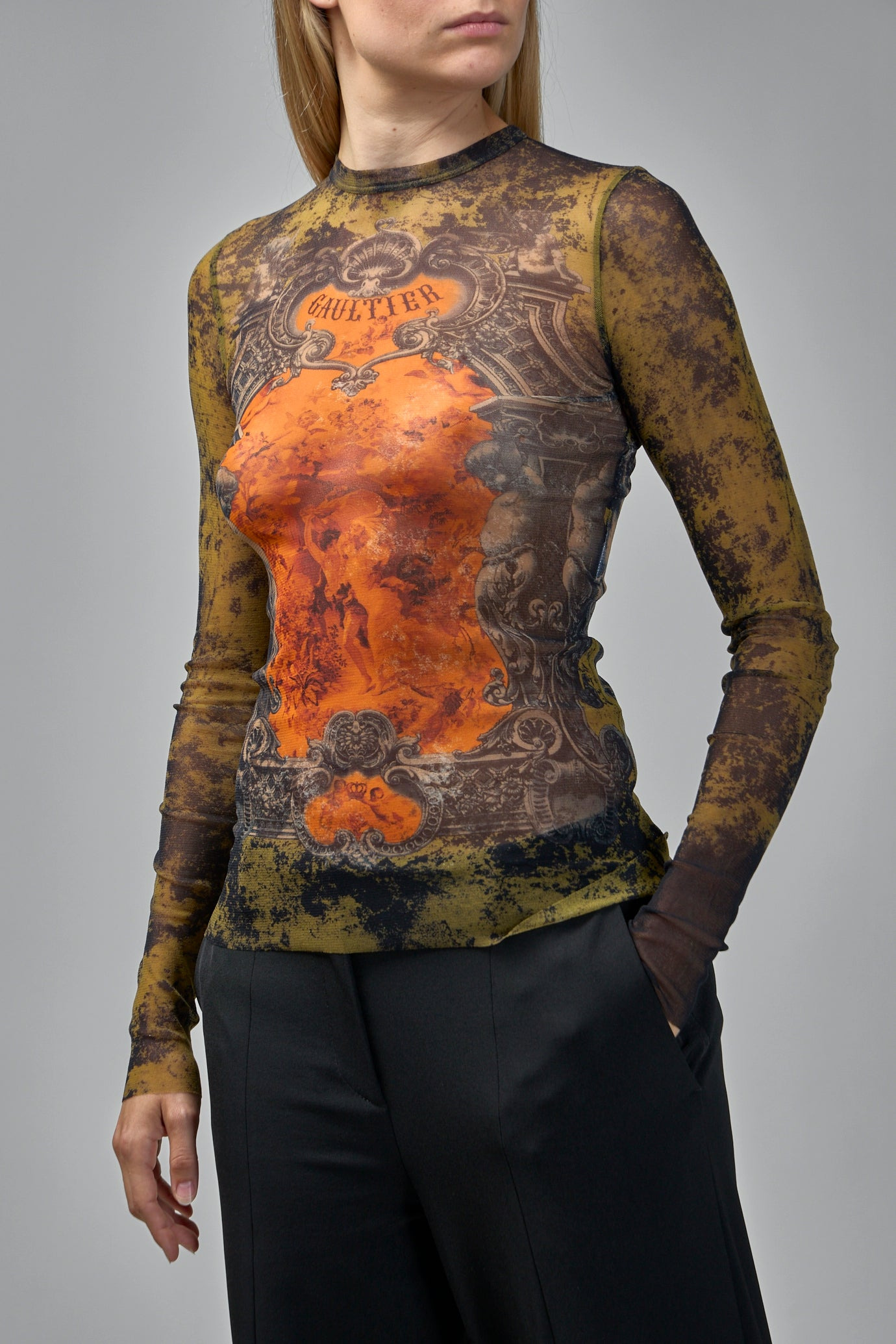 Mesh Long Sleeves Top Printed Médaillon - 4