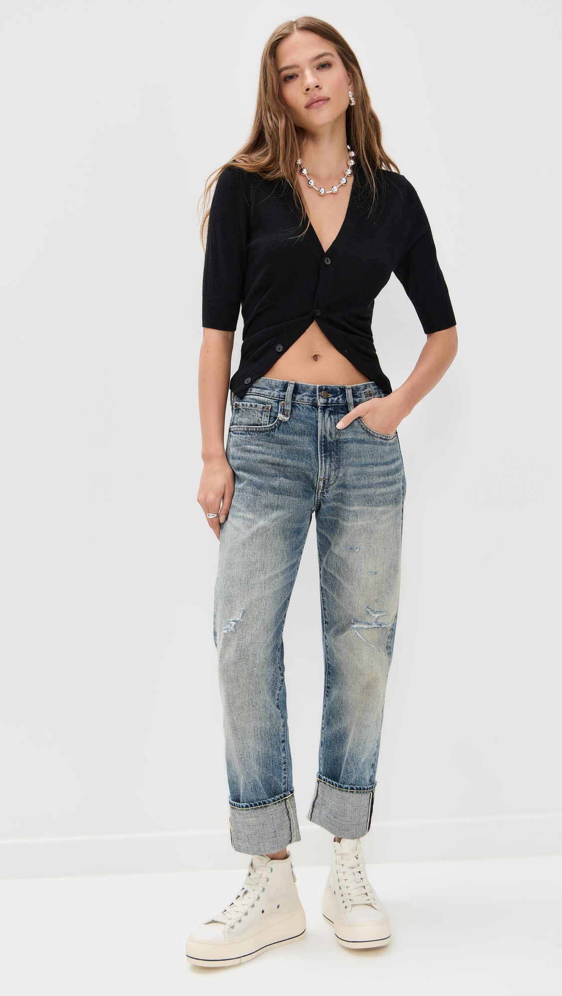 Elbow Sleeve Split Hem Cardigan - 4