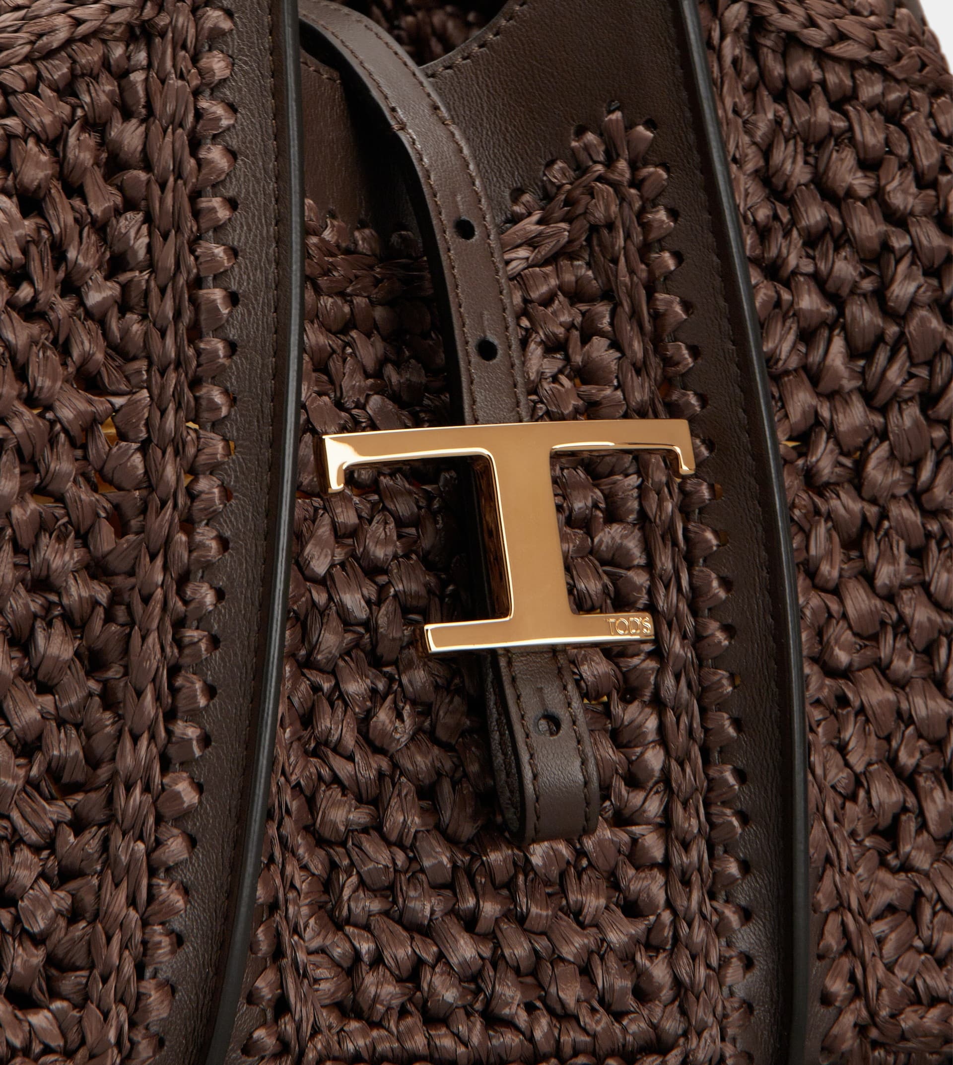 T TIMELESS SHOPPING BAG IN RAFFIA AND LEATHER MINI - BROWN - 4