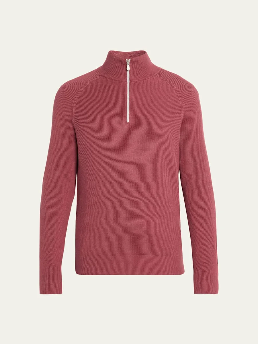 Men's Cotton English Rib Half-Zip Sweater - 1