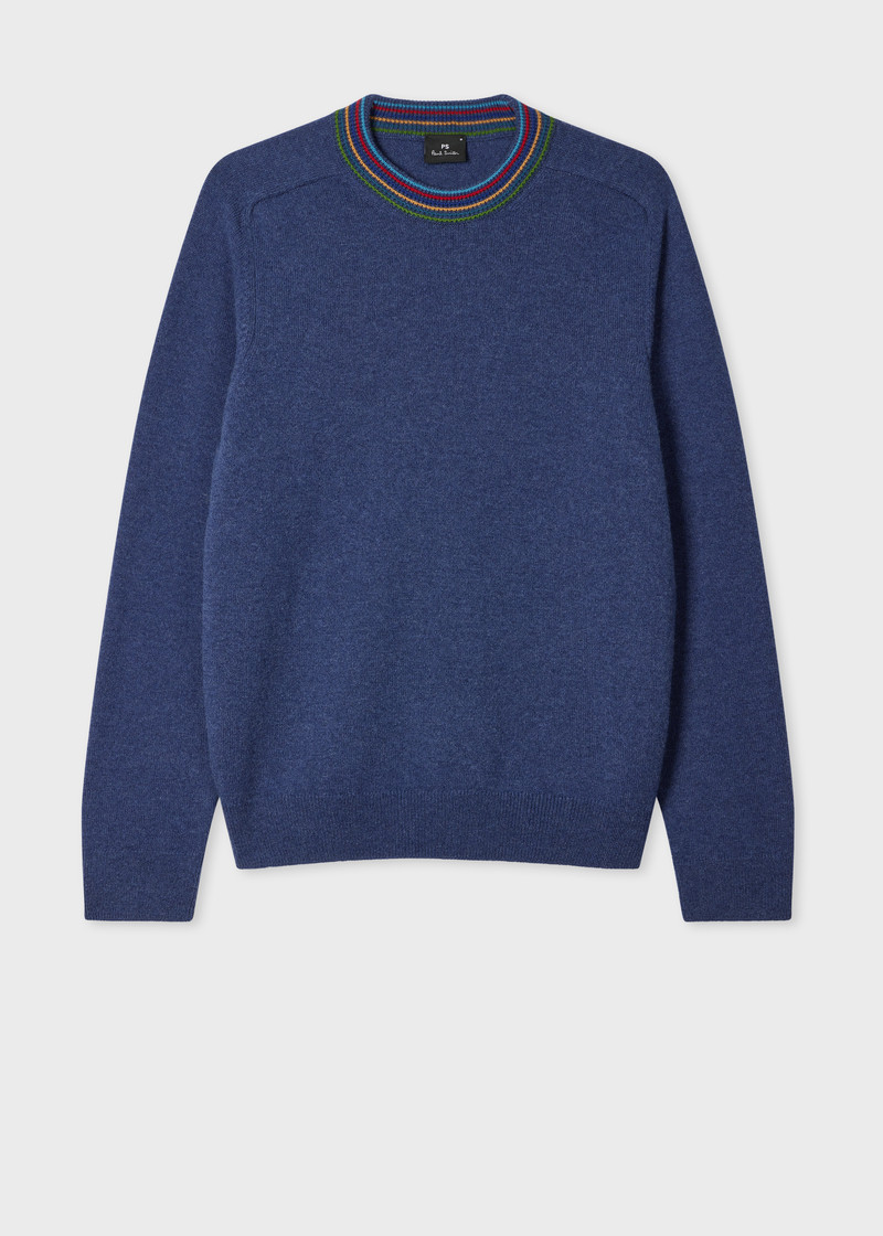 Mid Blue Merino Wool 'Sports Stripe' Sweater 1