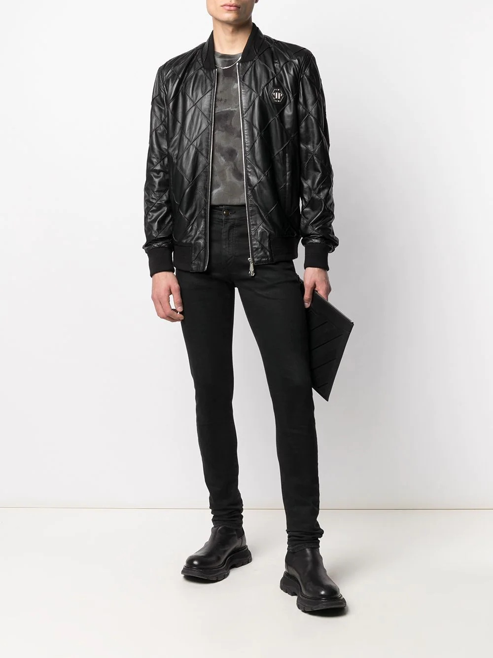 quilted leather bomber jacket - 2