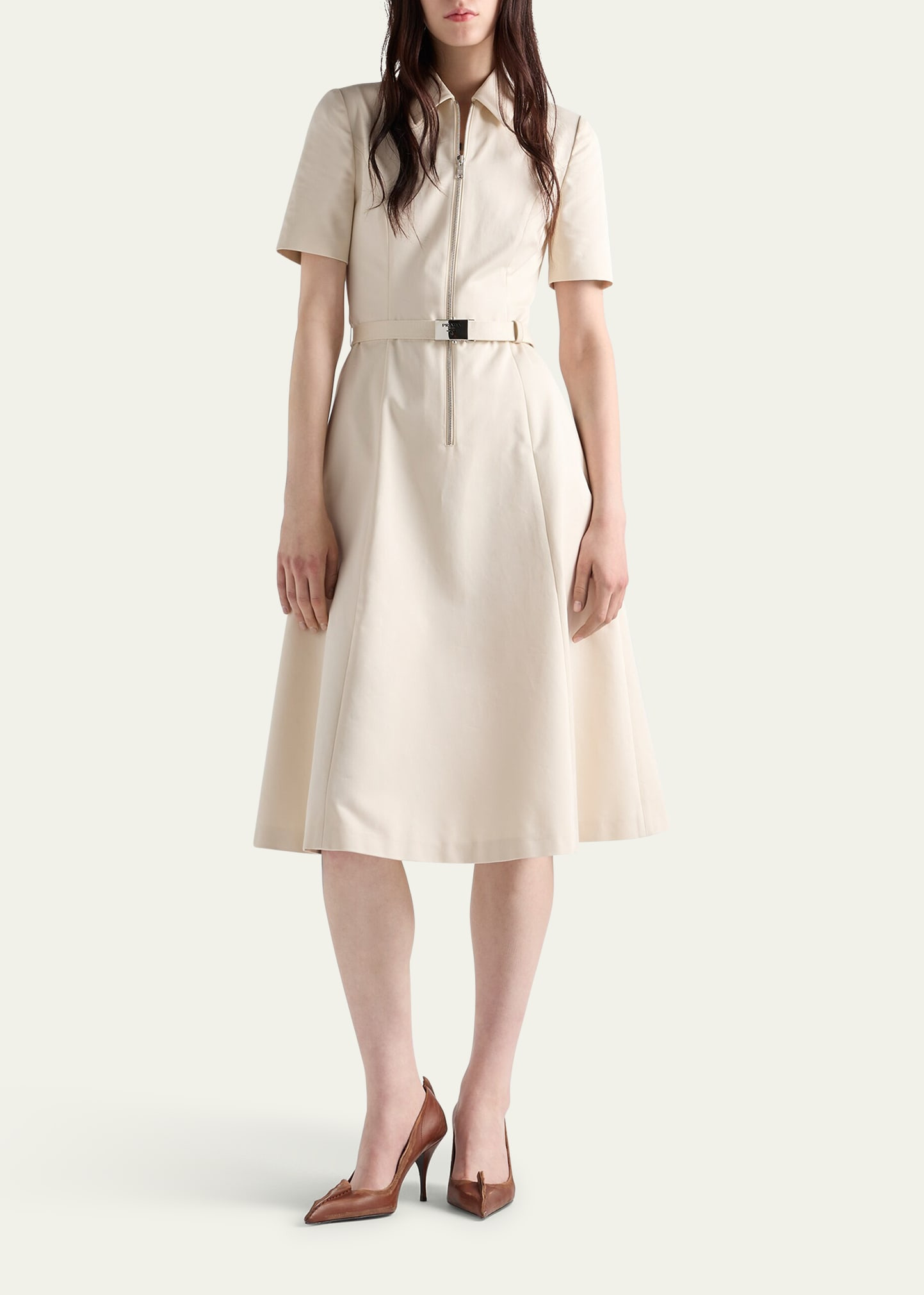 Short-Sleeve Belted Chino Midi Dress - 2