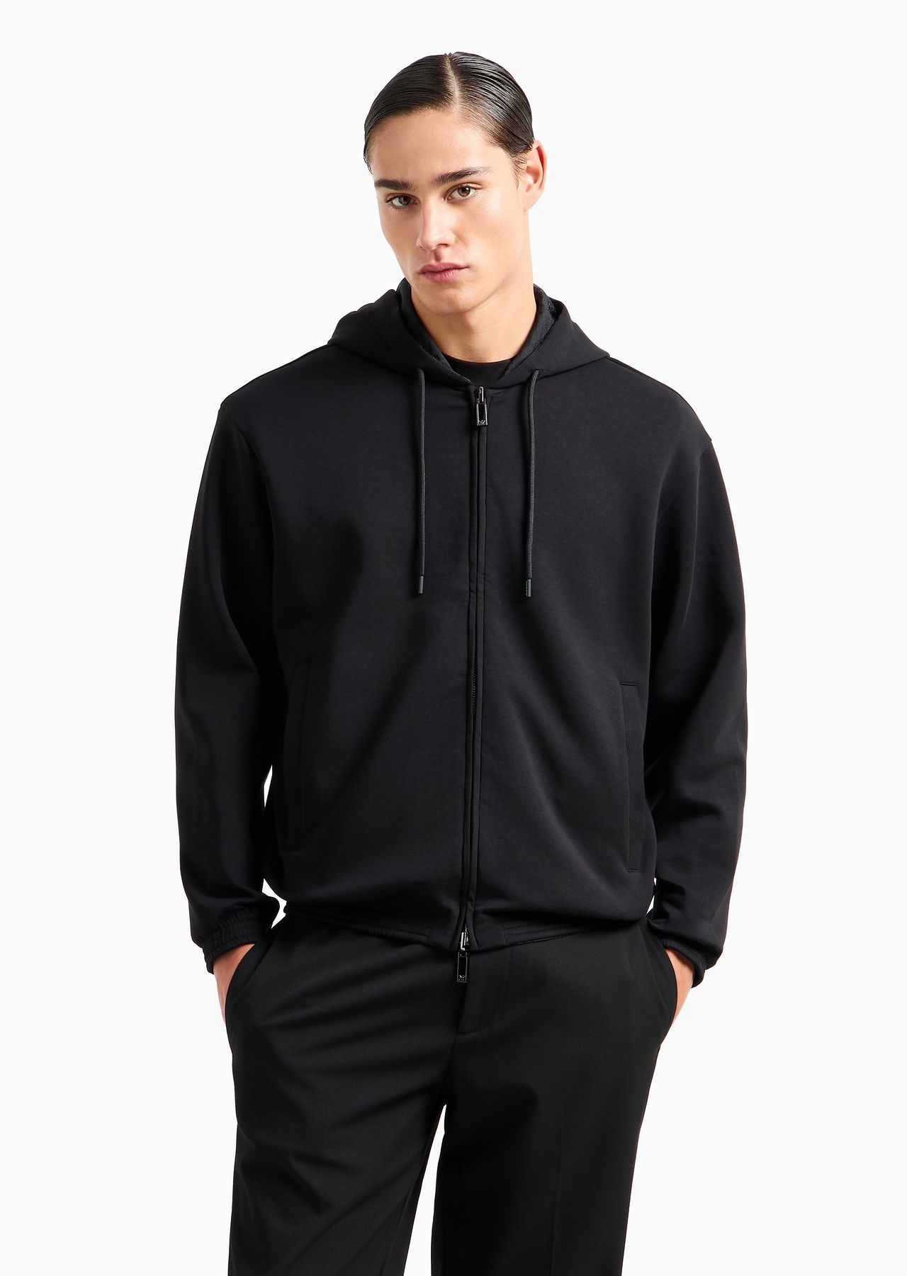 【EMPORIO ARMANI】 Men's Banding Hem Reversible Hood Zip-up EMPORIO ARMANI Reversible hooded zip-up sweatshirt in double