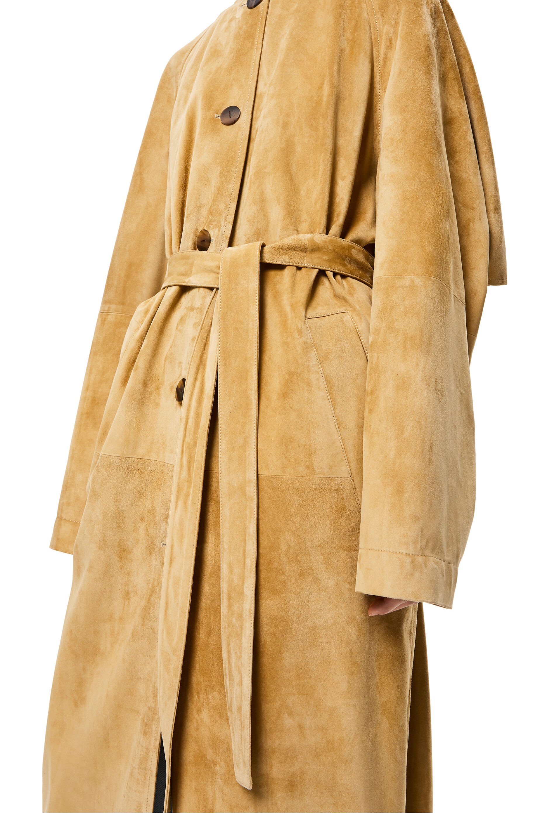 Raglan sleeve coat in suede - 5